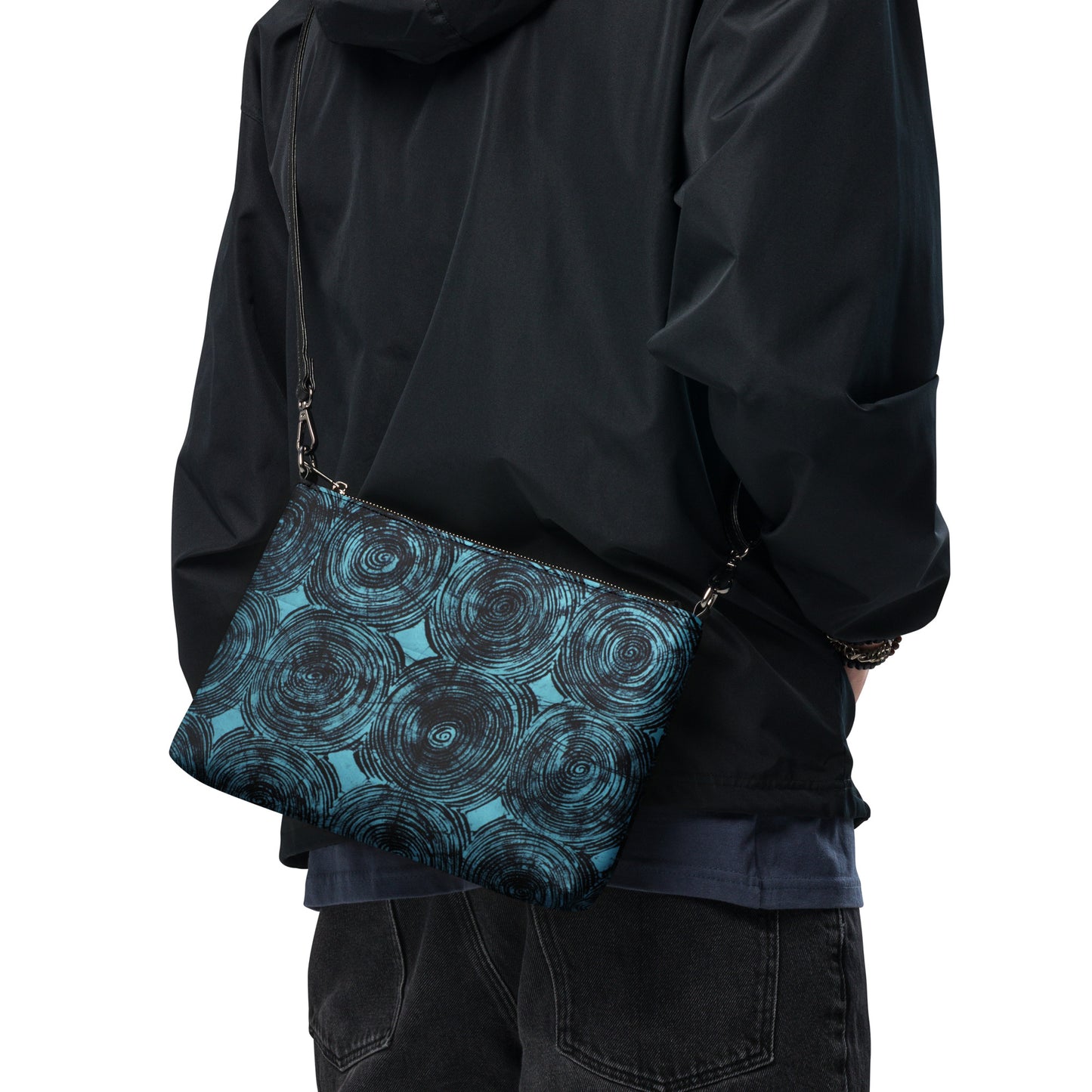 Black And Turquoise Swirl Adire Crossbody Bag