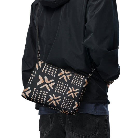 Brown Abstract Square Ankara Crossbody Bag