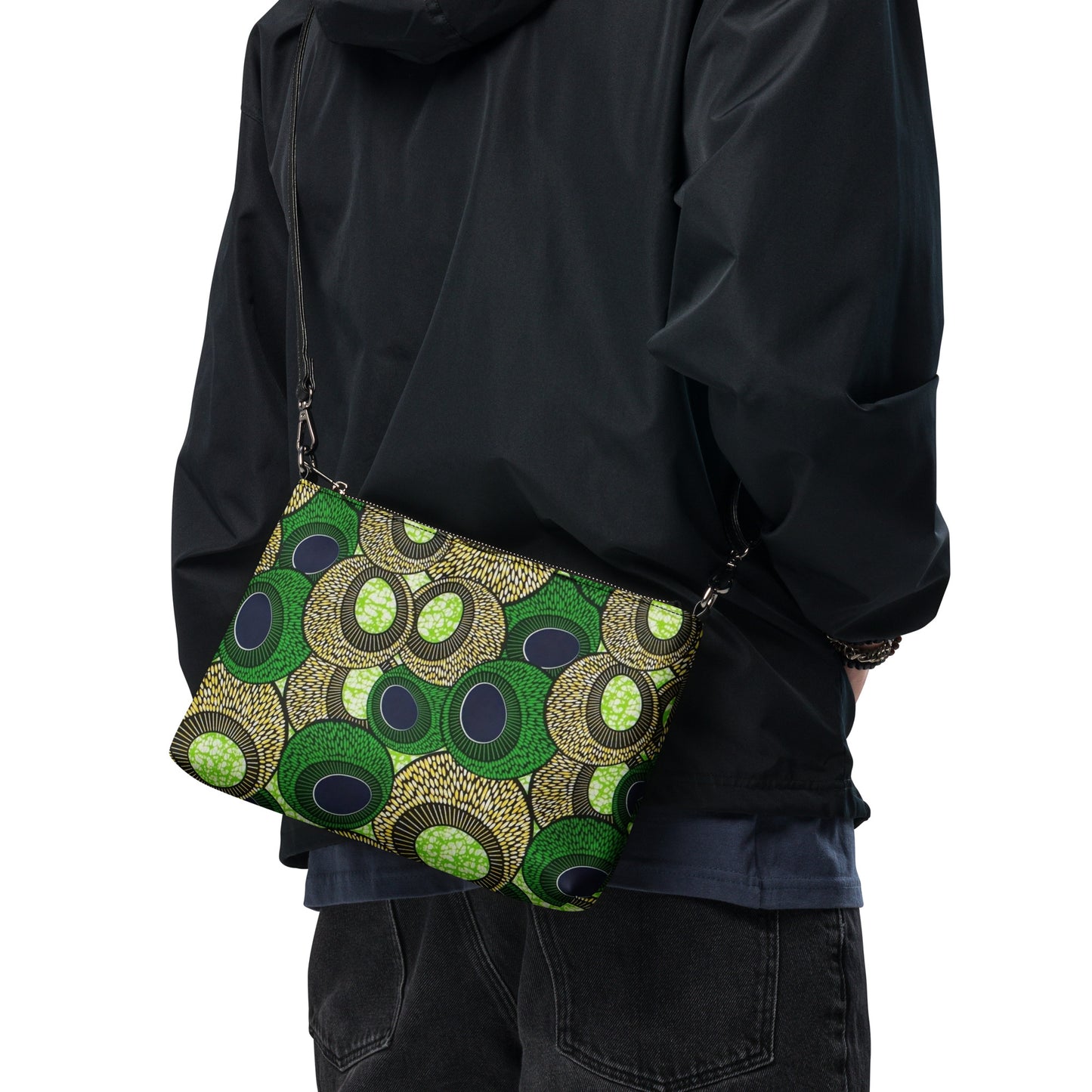 Green Oval Ankara Crossbody Bag