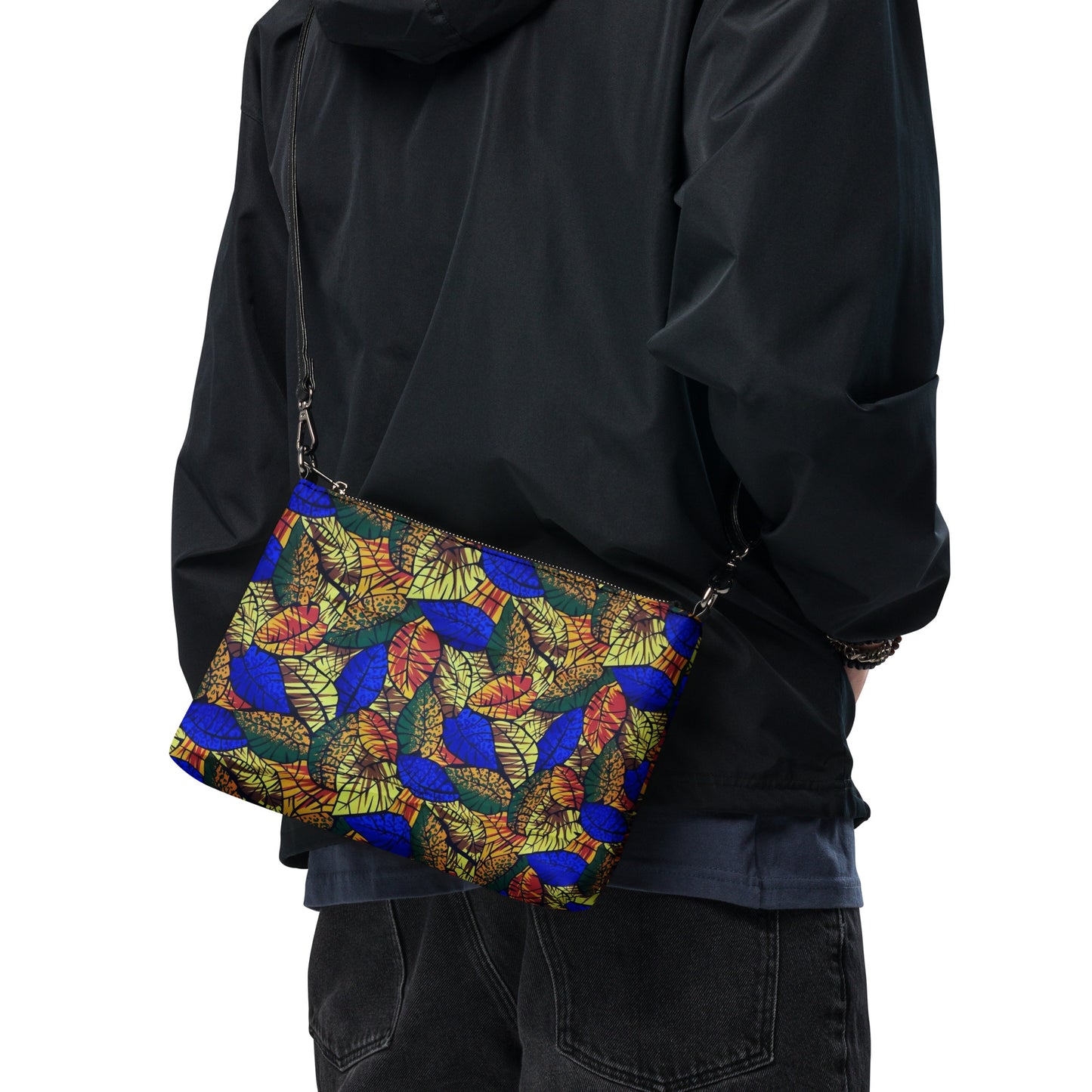 Multicolour Blue Leaf Ankara Crossbody Bag