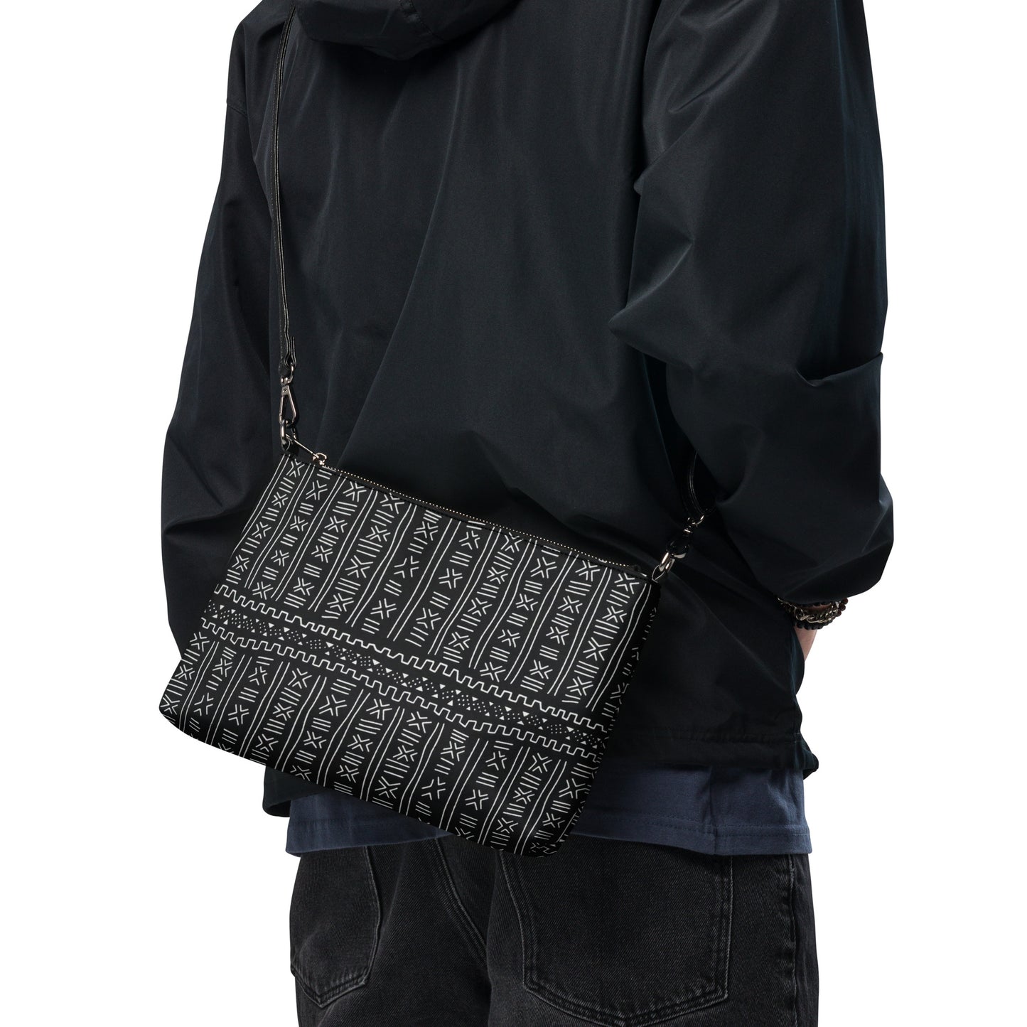 Black White Bogolan African Print Ankara Crossbody Bag