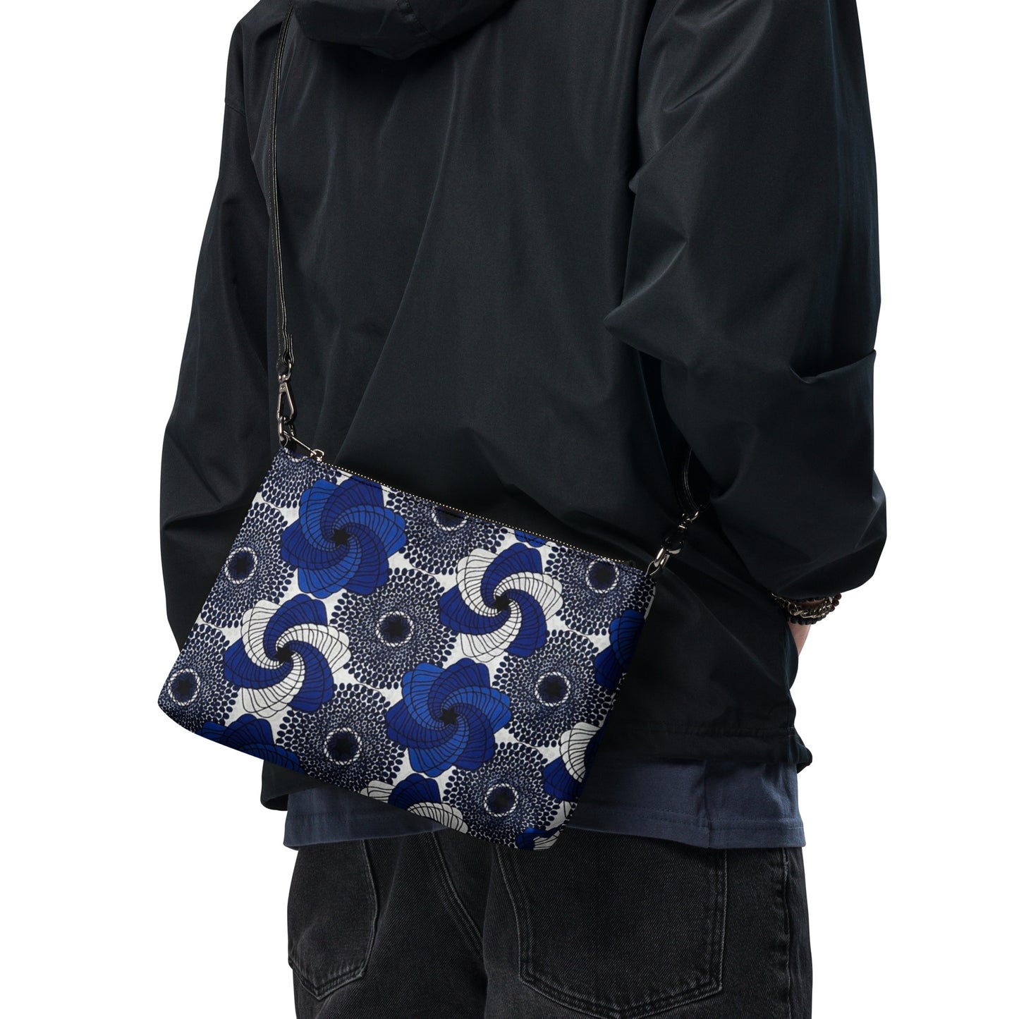 Blue White Black Mandela Ankara Crossbody Bag