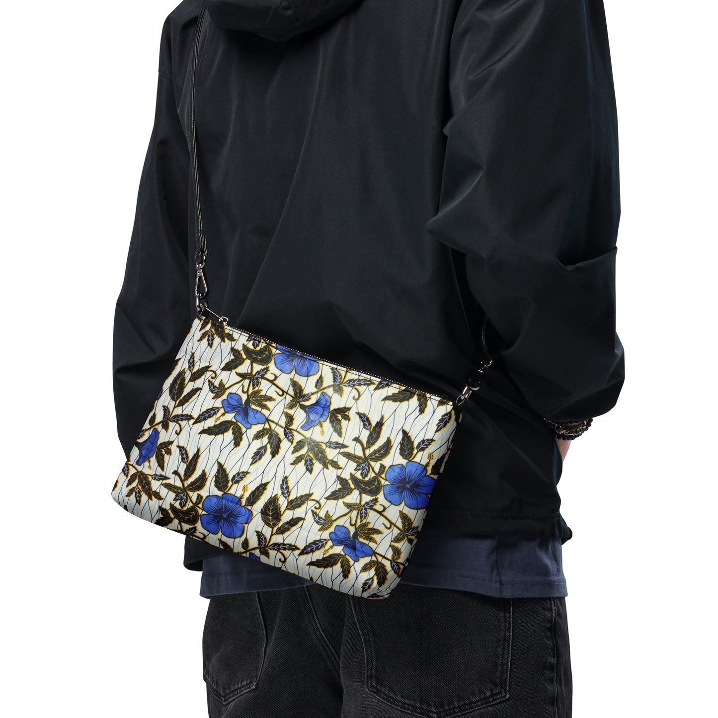 Cornflower Blue Leafy Ankara Crossbody Bag