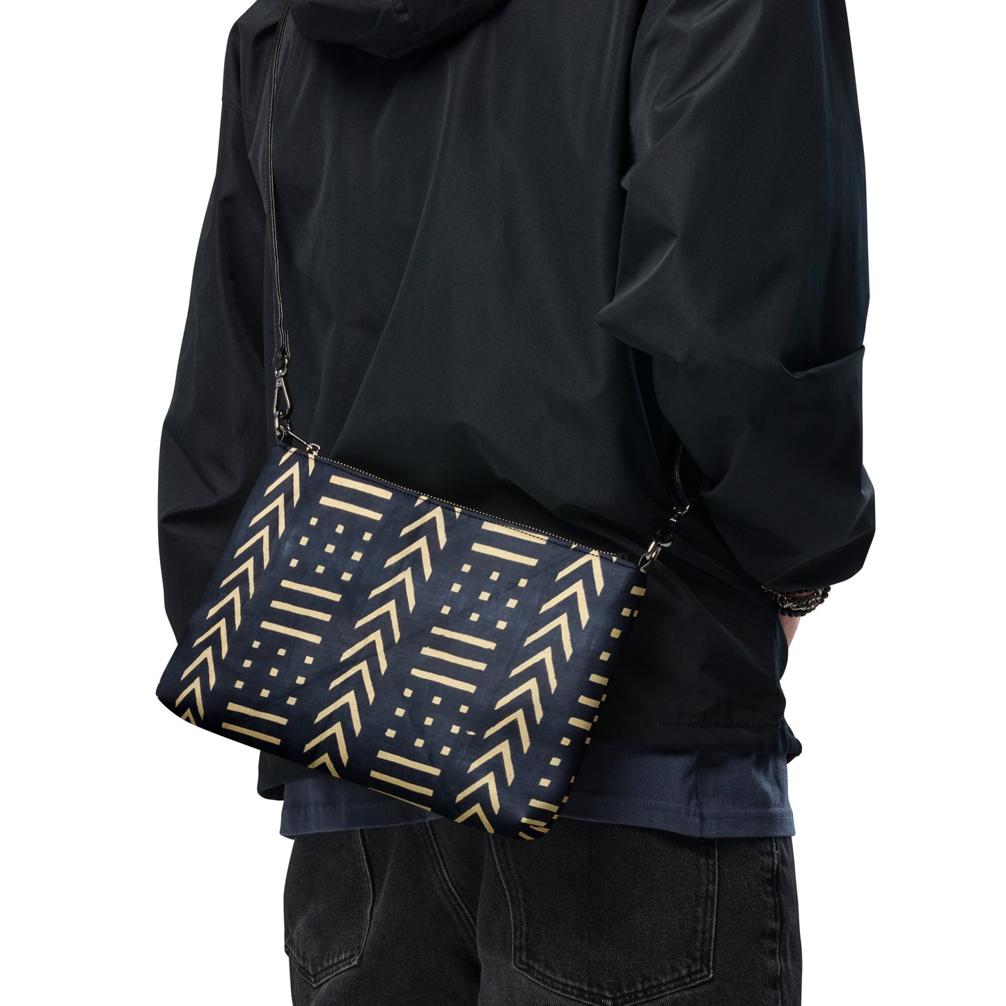 Light Brown & Black Bogolan Ankara Crossbody Bag