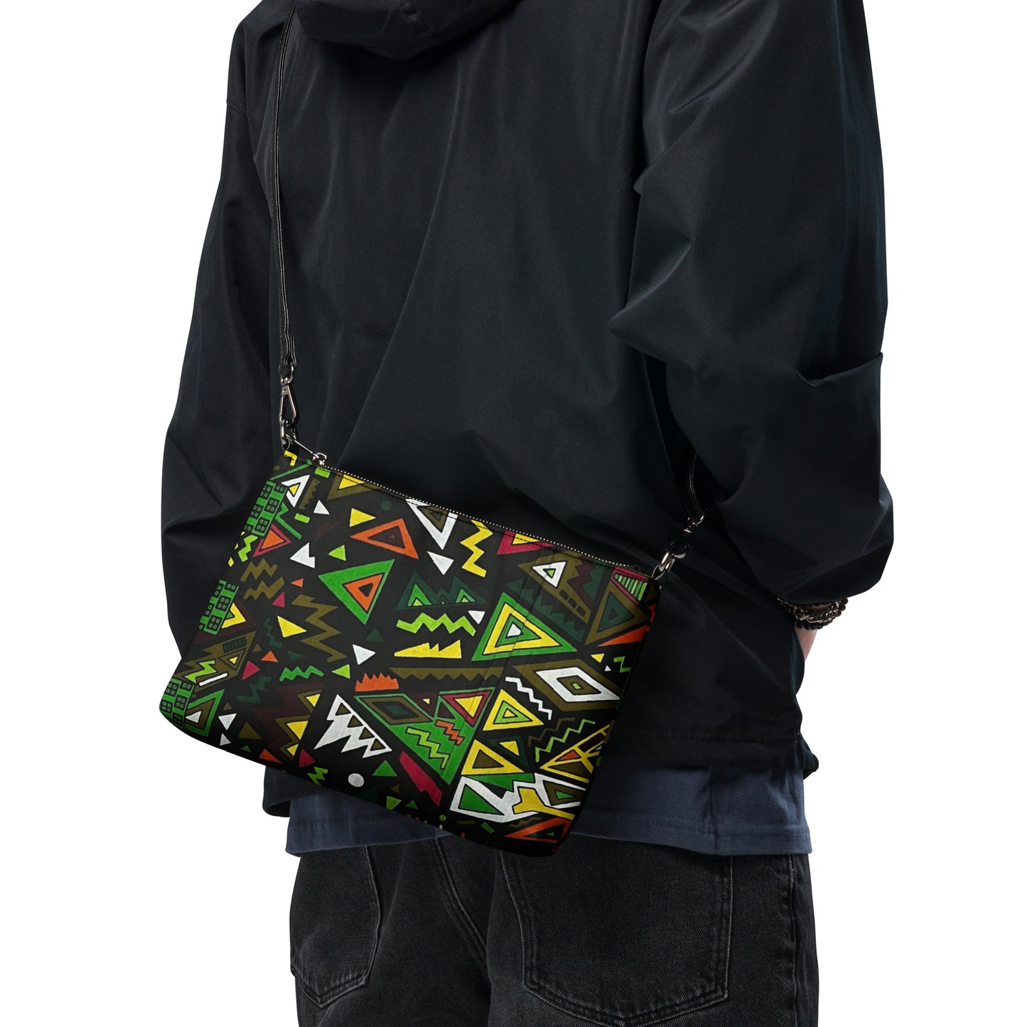 Vibrant Multicolour Green Black Yellow Red Ethnic Ankara Crossbody Bag