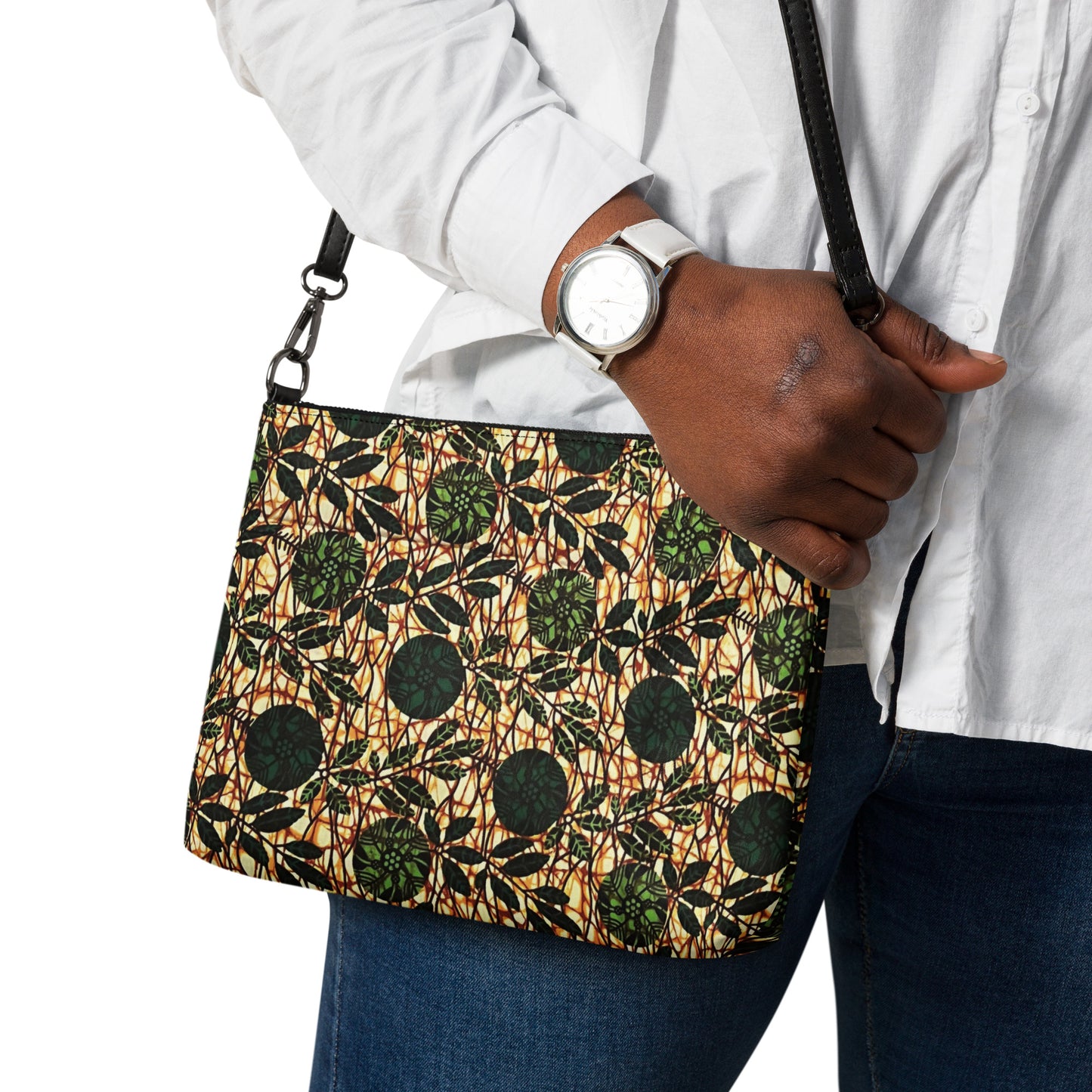 Green Leaf Wine Ankara Crossbody Bag