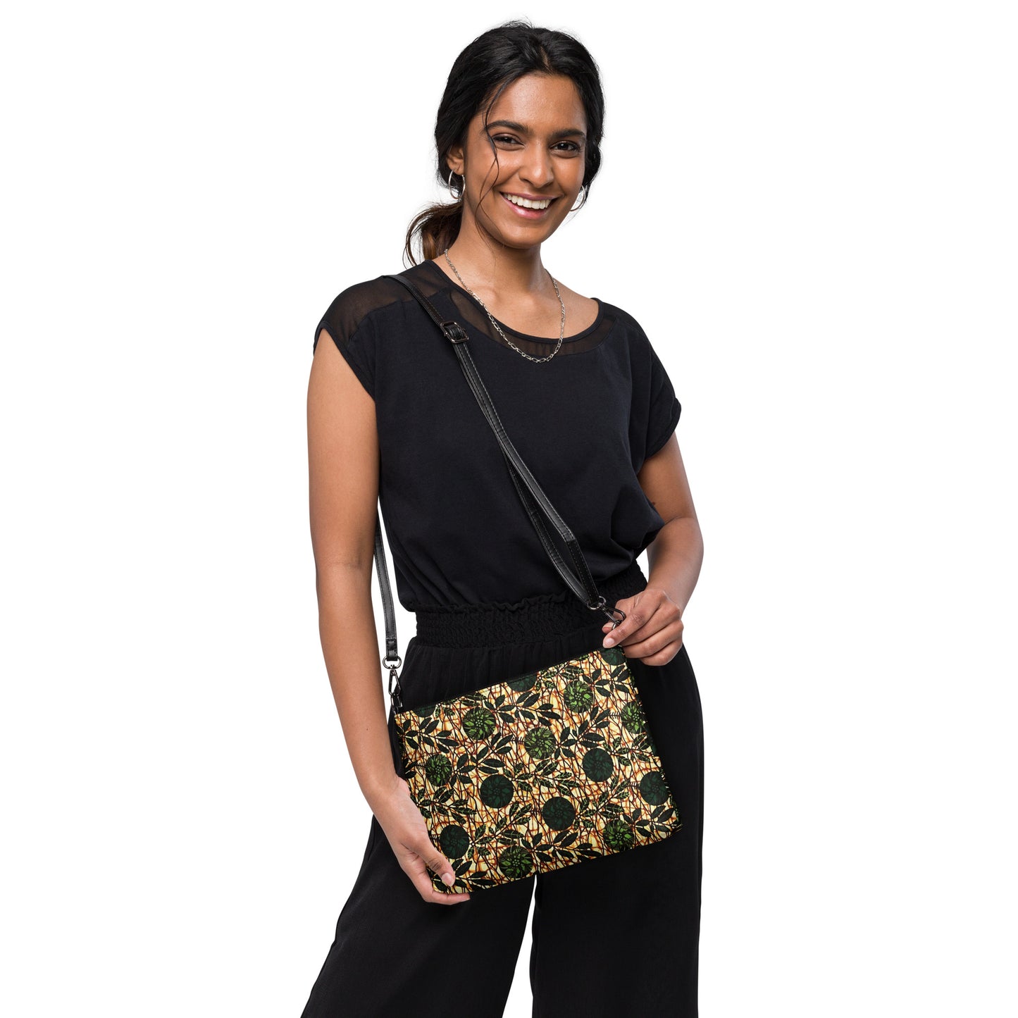 Green Leaf Wine Ankara Crossbody Bag