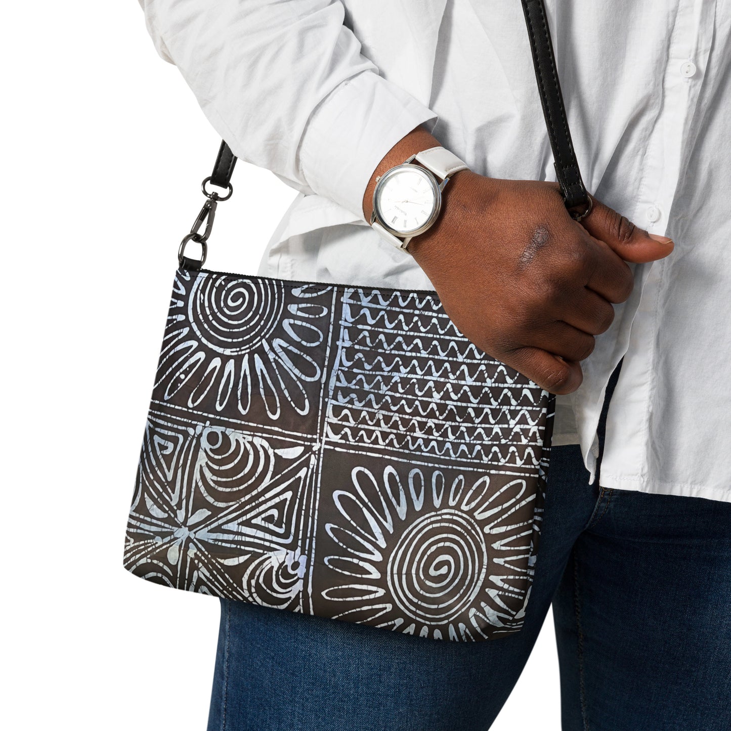 Abstract Cyan Blue Adire Crossbody Bag