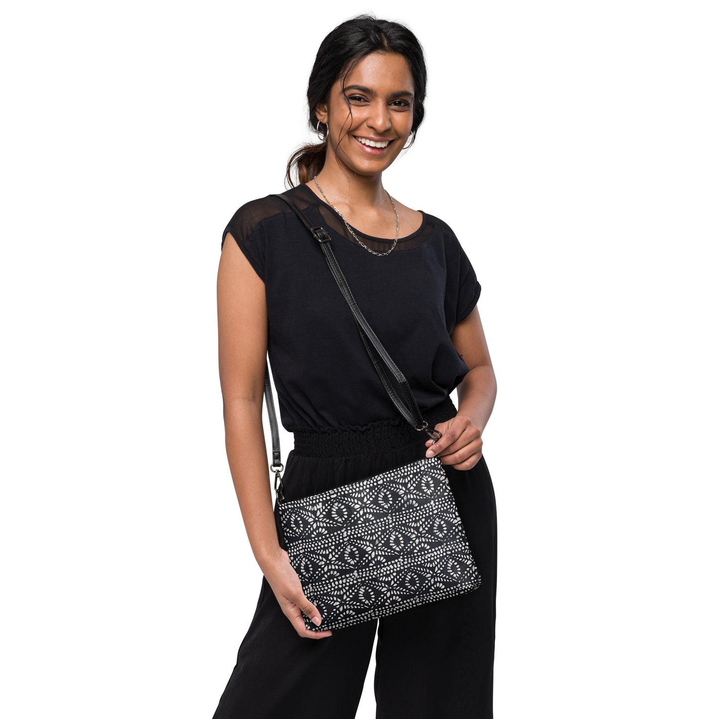 Black And White Nigerian Abstract Aztec Print Adire Crossbody Bag