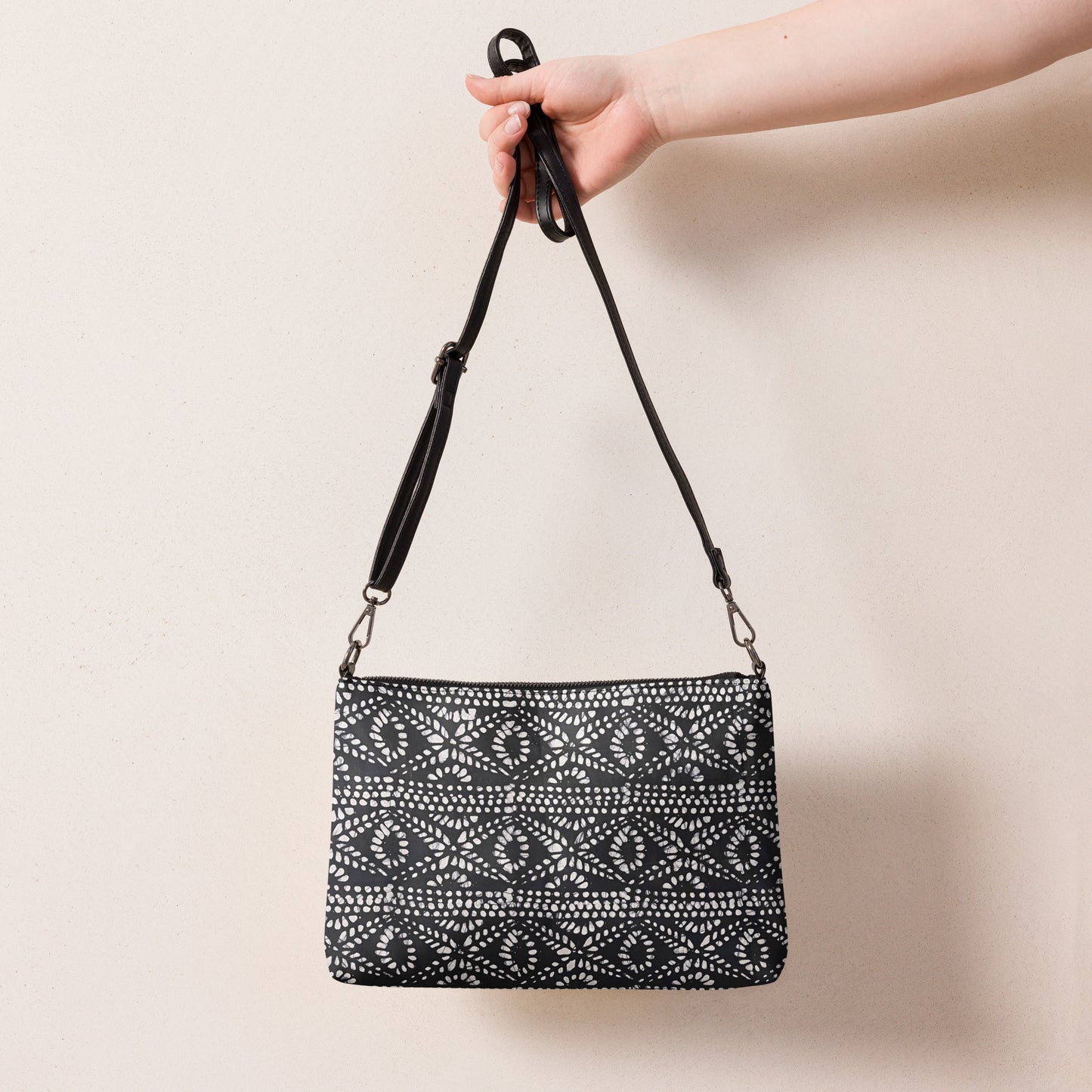 Black And White Nigerian Abstract Aztec Print Adire Crossbody Bag