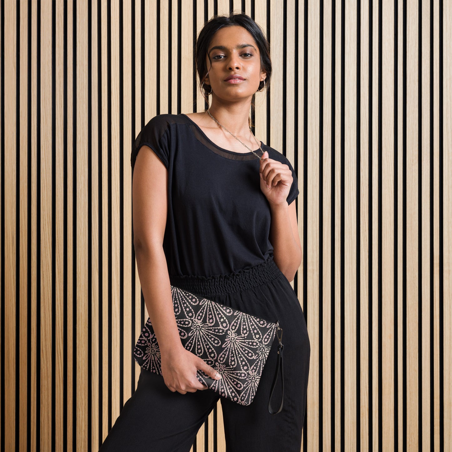 Brown Pale Pink Floral Pattern Adire Crossbody Bag