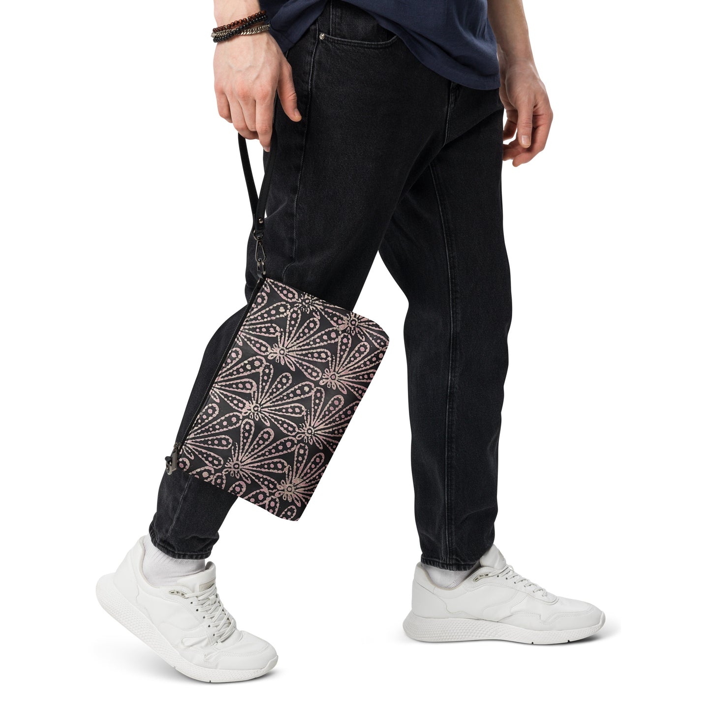 Brown Pale Pink Floral Pattern Adire Crossbody Bag