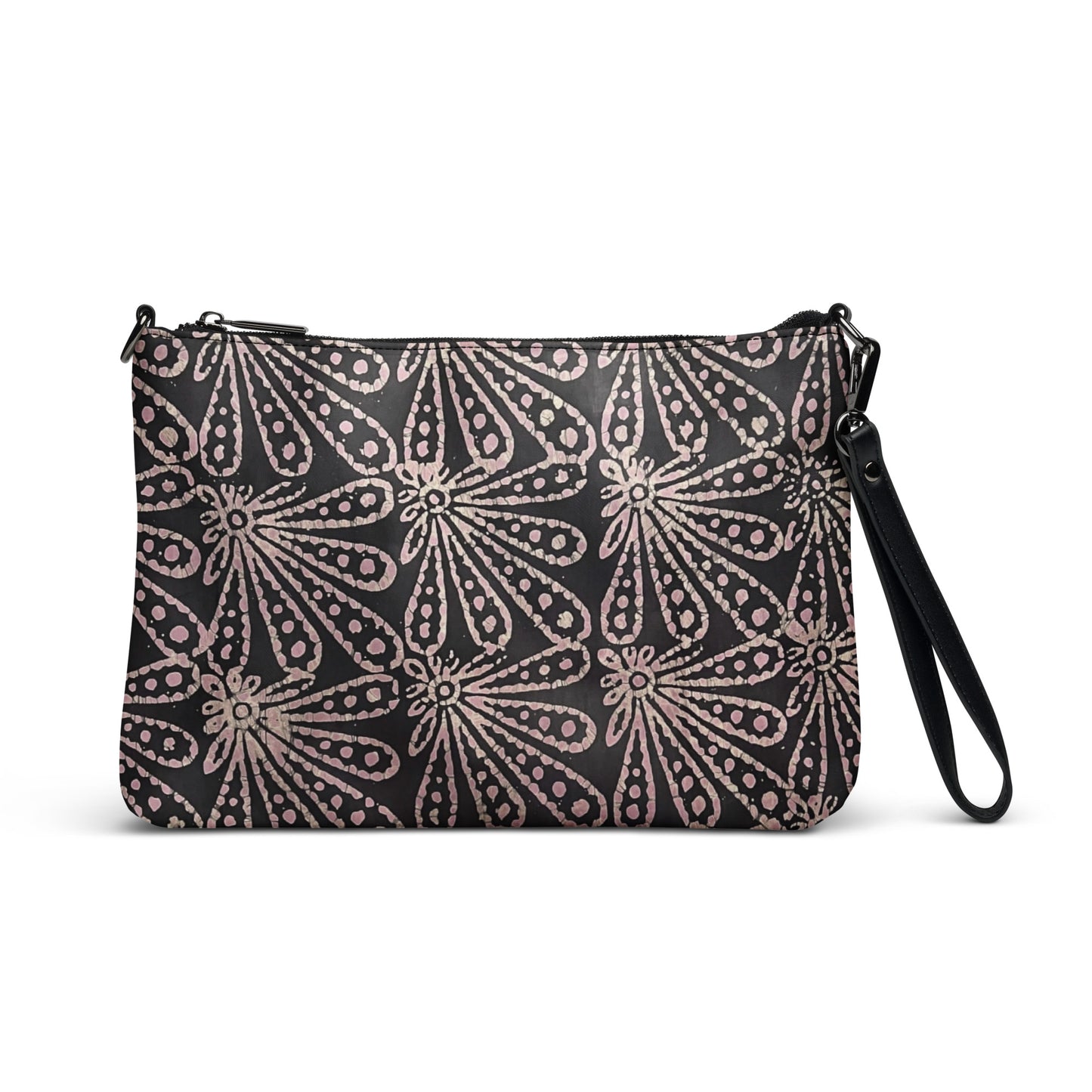 Brown Pale Pink Floral Pattern Adire Crossbody Bag