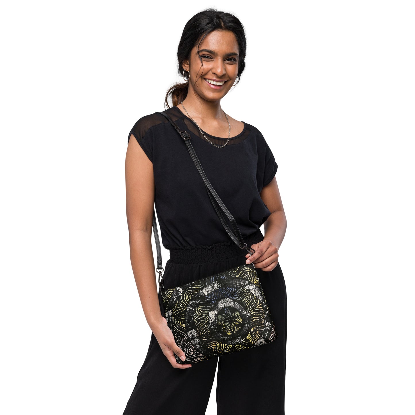 Circles And Swirls Indigo Adire Crossbody Bag