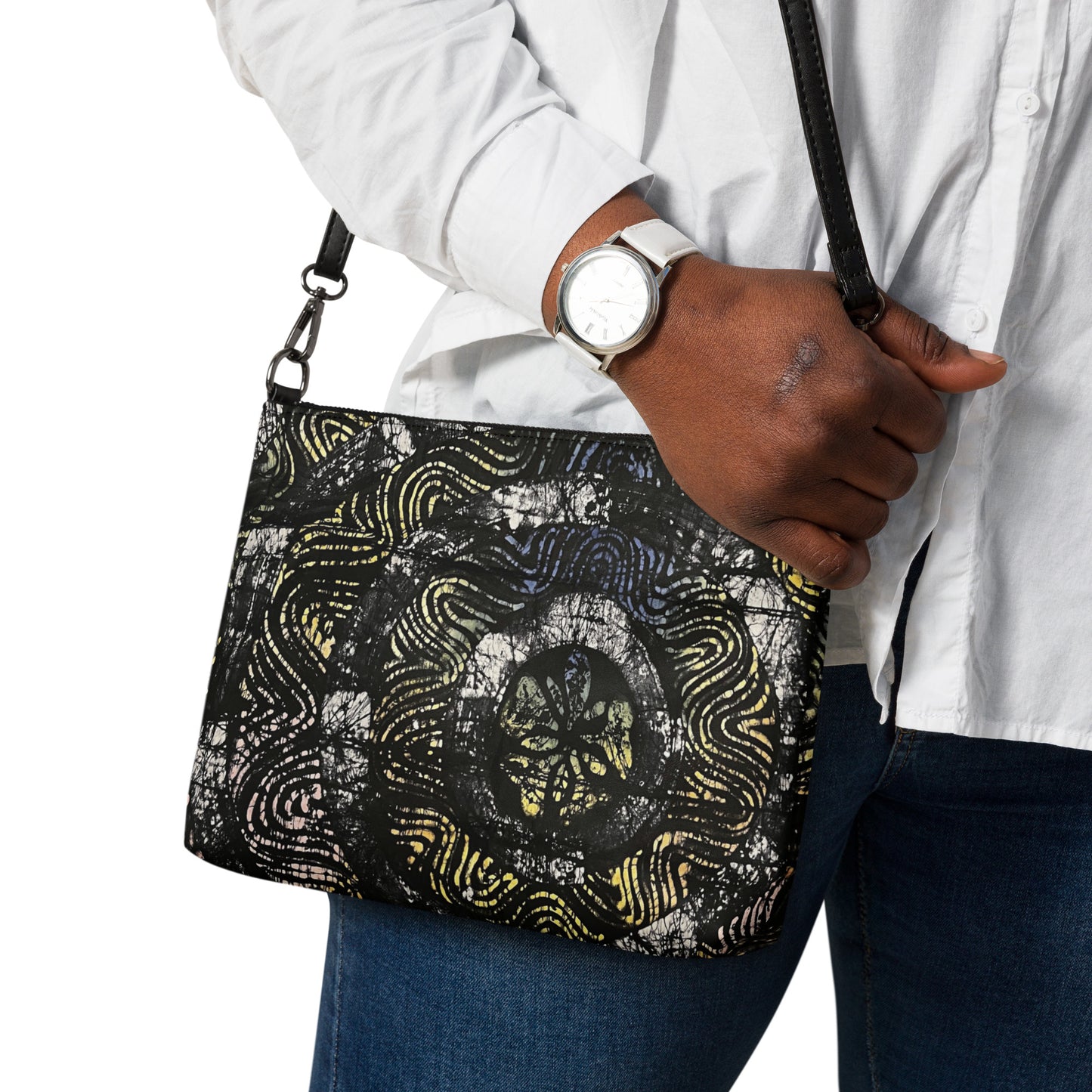 Circles And Swirls Indigo Adire Crossbody Bag