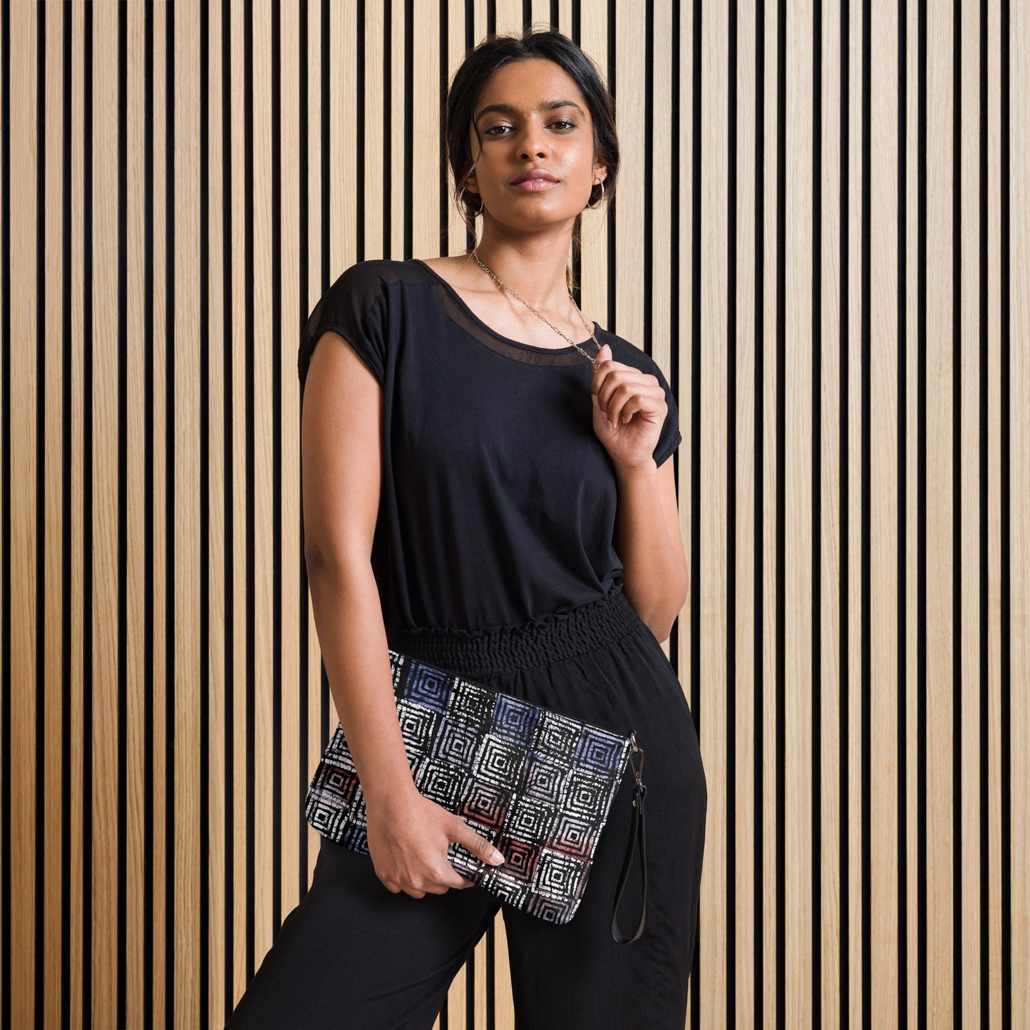 Hollow Squares Black Red Blue African Print Crossbody Bag