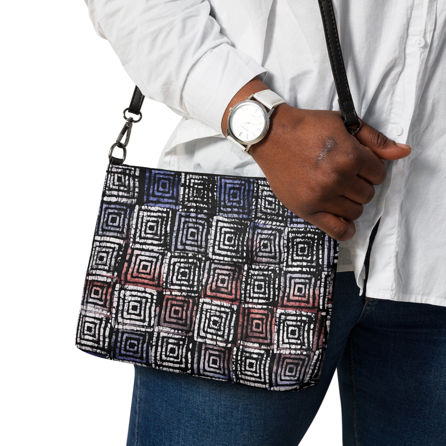 Hollow Squares Black Red Blue African Print Crossbody Bag