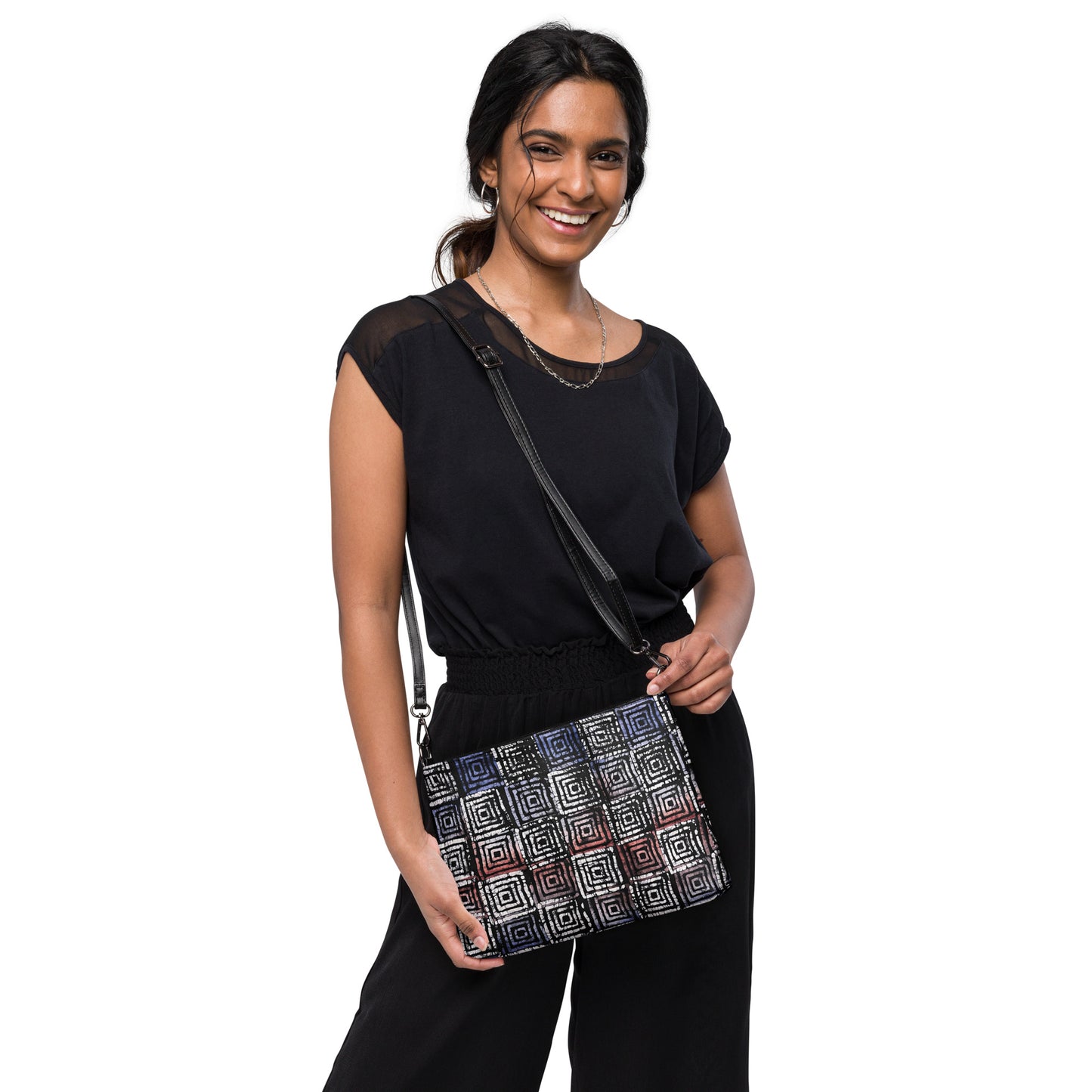 Hollow Squares Black Red Blue African Print Crossbody Bag