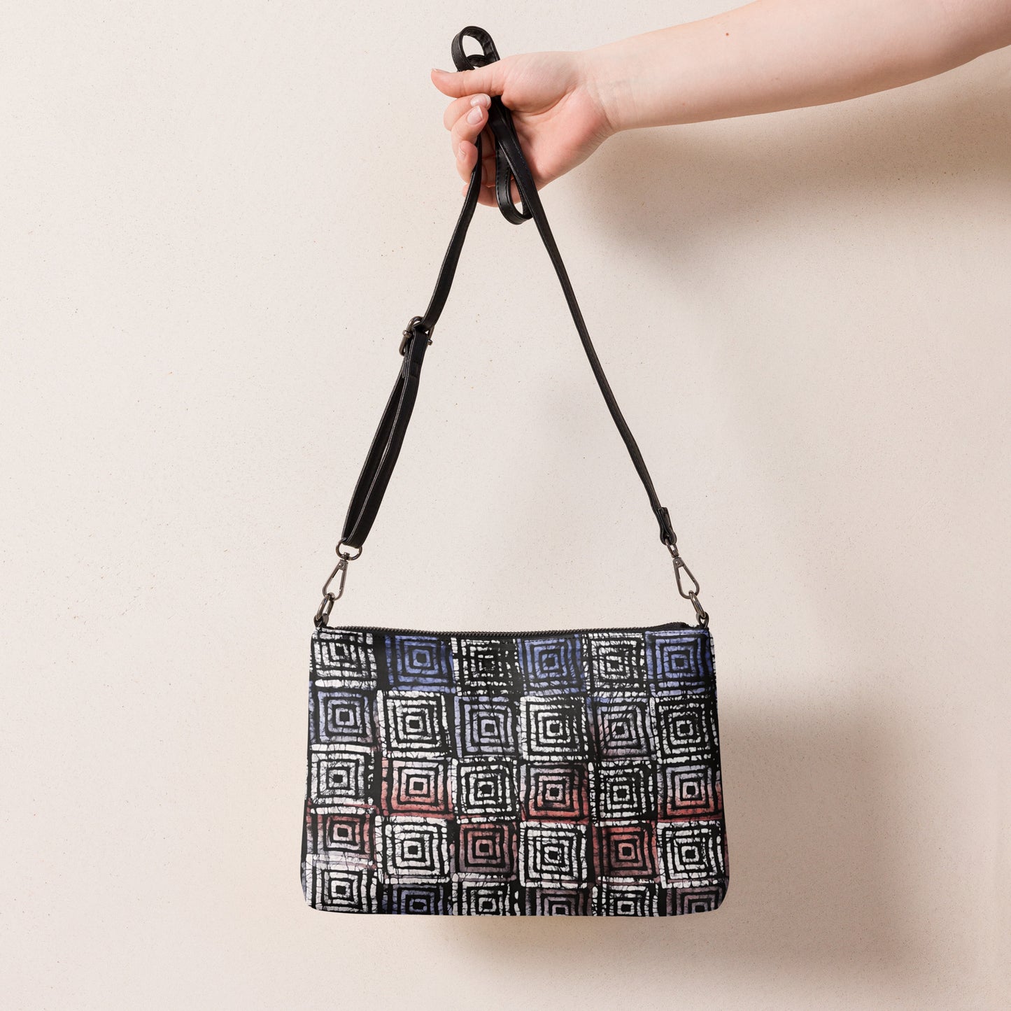 Hollow Squares Black Red Blue African Print Crossbody Bag