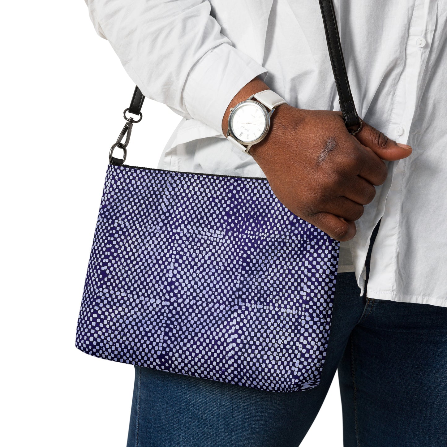 Purple And White Polka Dots Adire Crossbody Bag