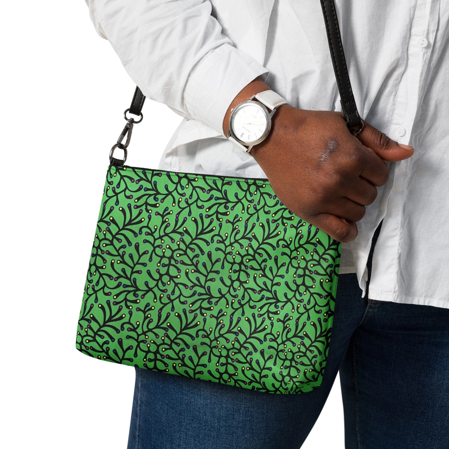 Vibrant Green And Yellow Polka Dots African Print Ankara Crossbody Bag