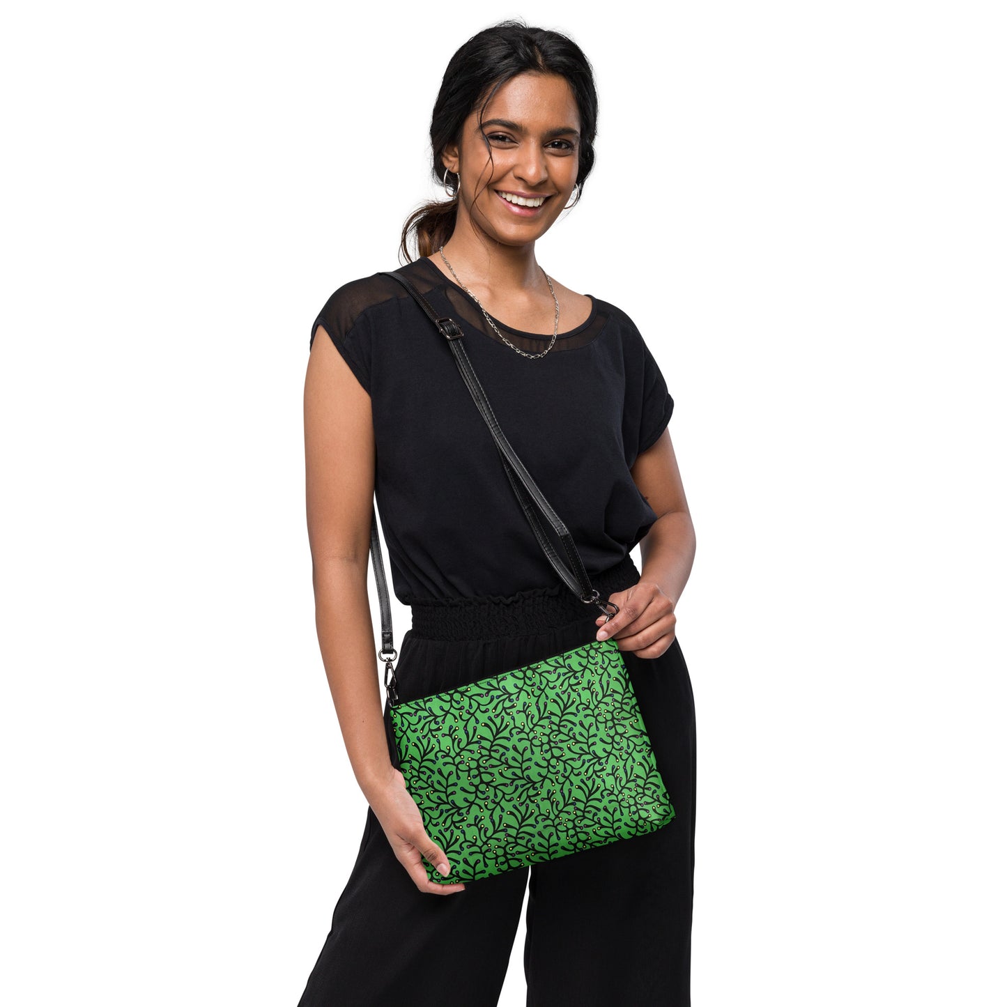 Vibrant Green And Yellow Polka Dots African Print Ankara Crossbody Bag