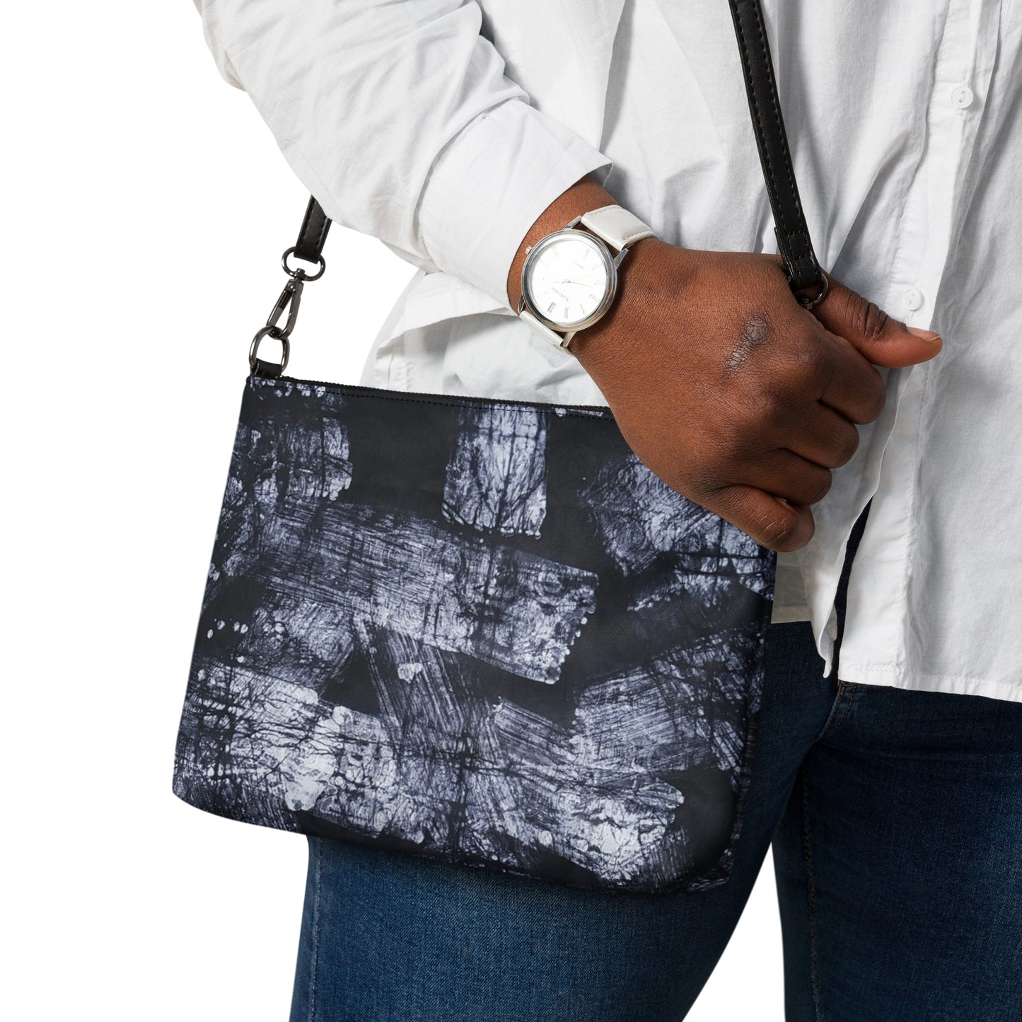 Dark Blue And White African Fabric Crossbody Bag