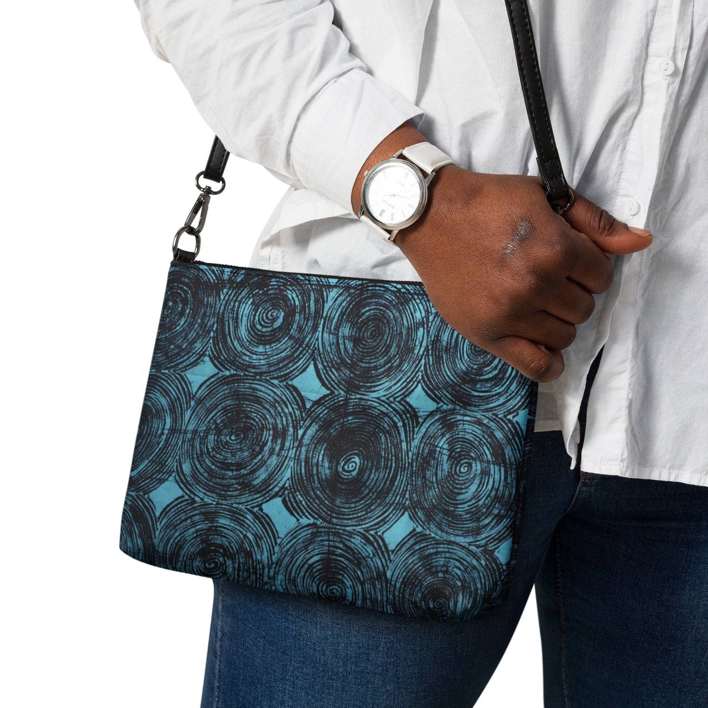 Black And Turquoise Swirl Adire Crossbody Bag