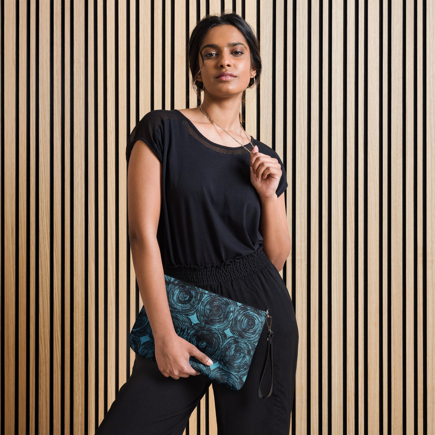 Black And Turquoise Swirl Adire Crossbody Bag