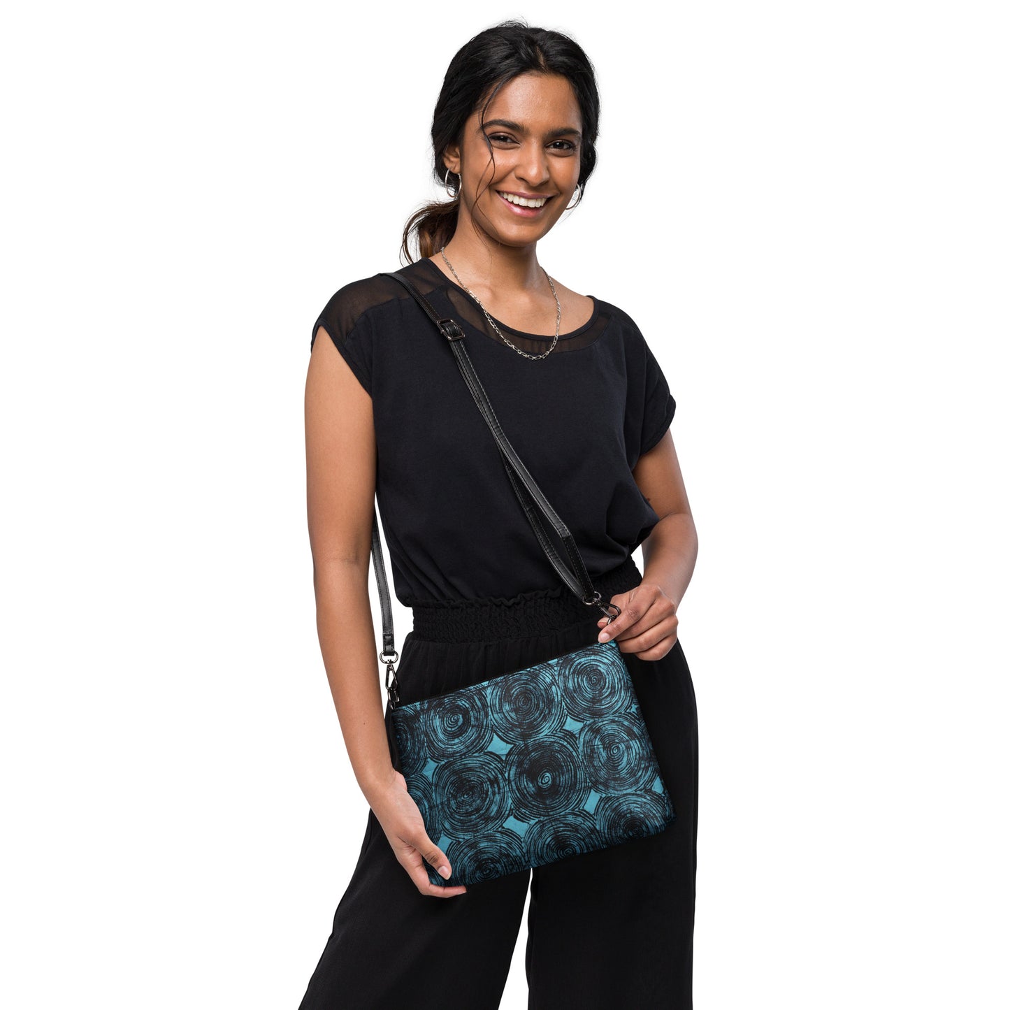 Black And Turquoise Swirl Adire Crossbody Bag