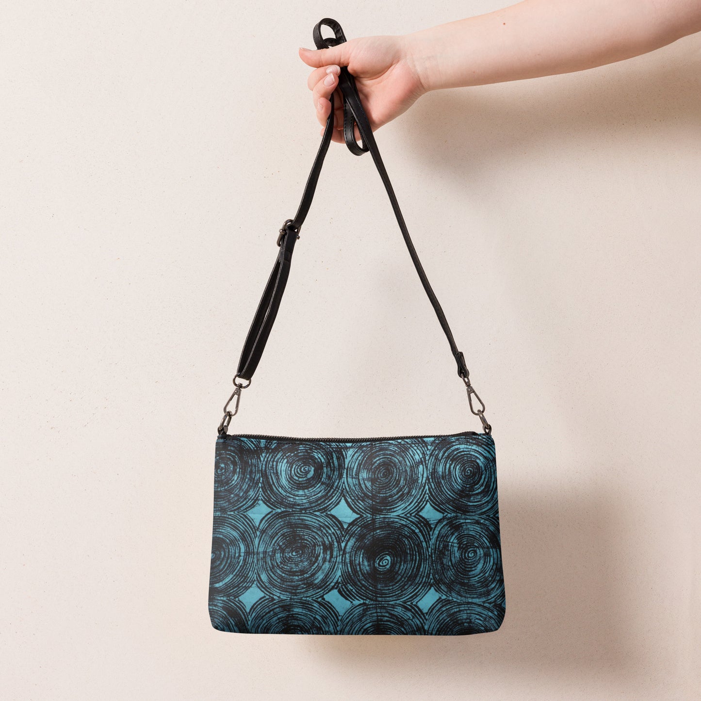 Black And Turquoise Swirl Adire Crossbody Bag