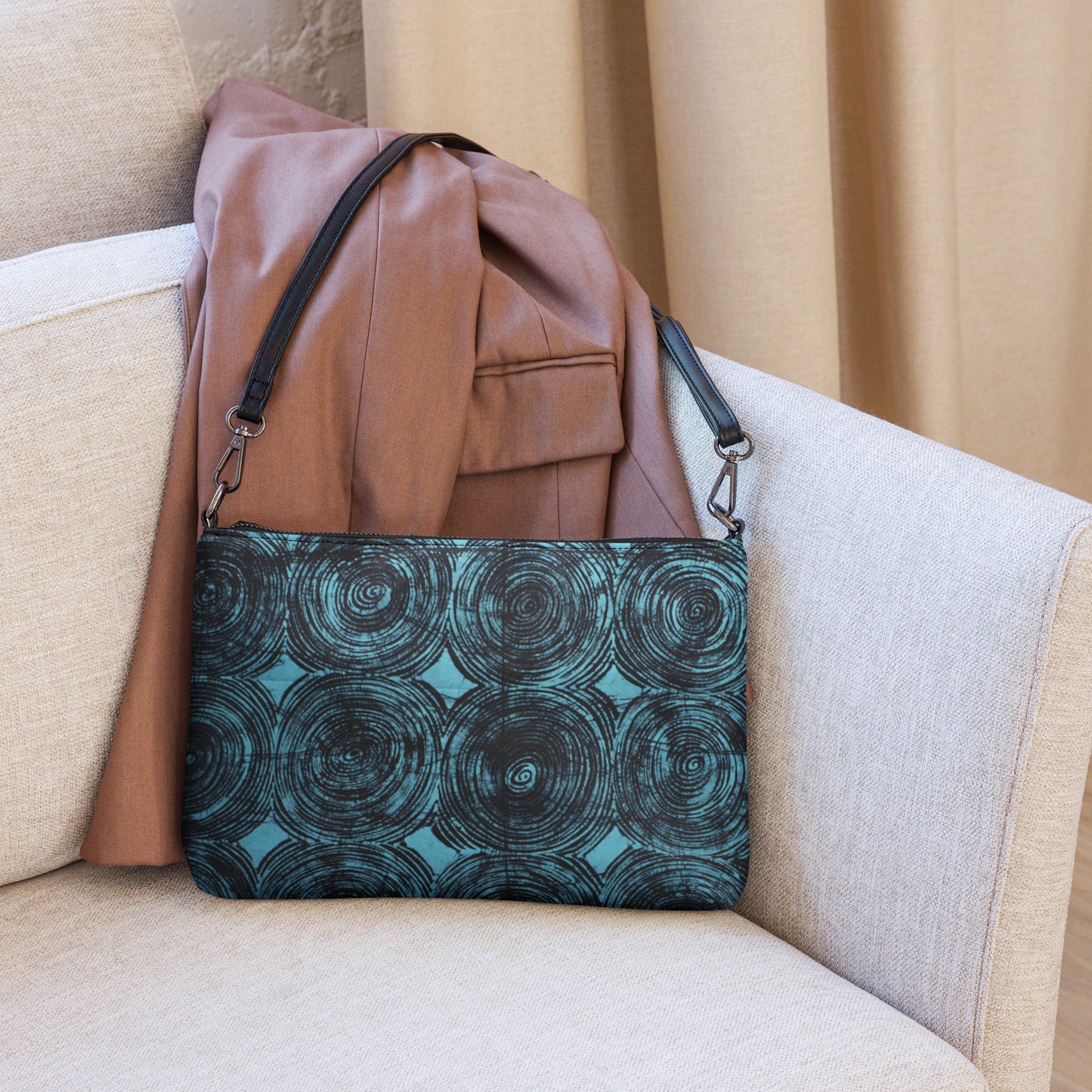 Black And Turquoise Swirl Adire Crossbody Bag