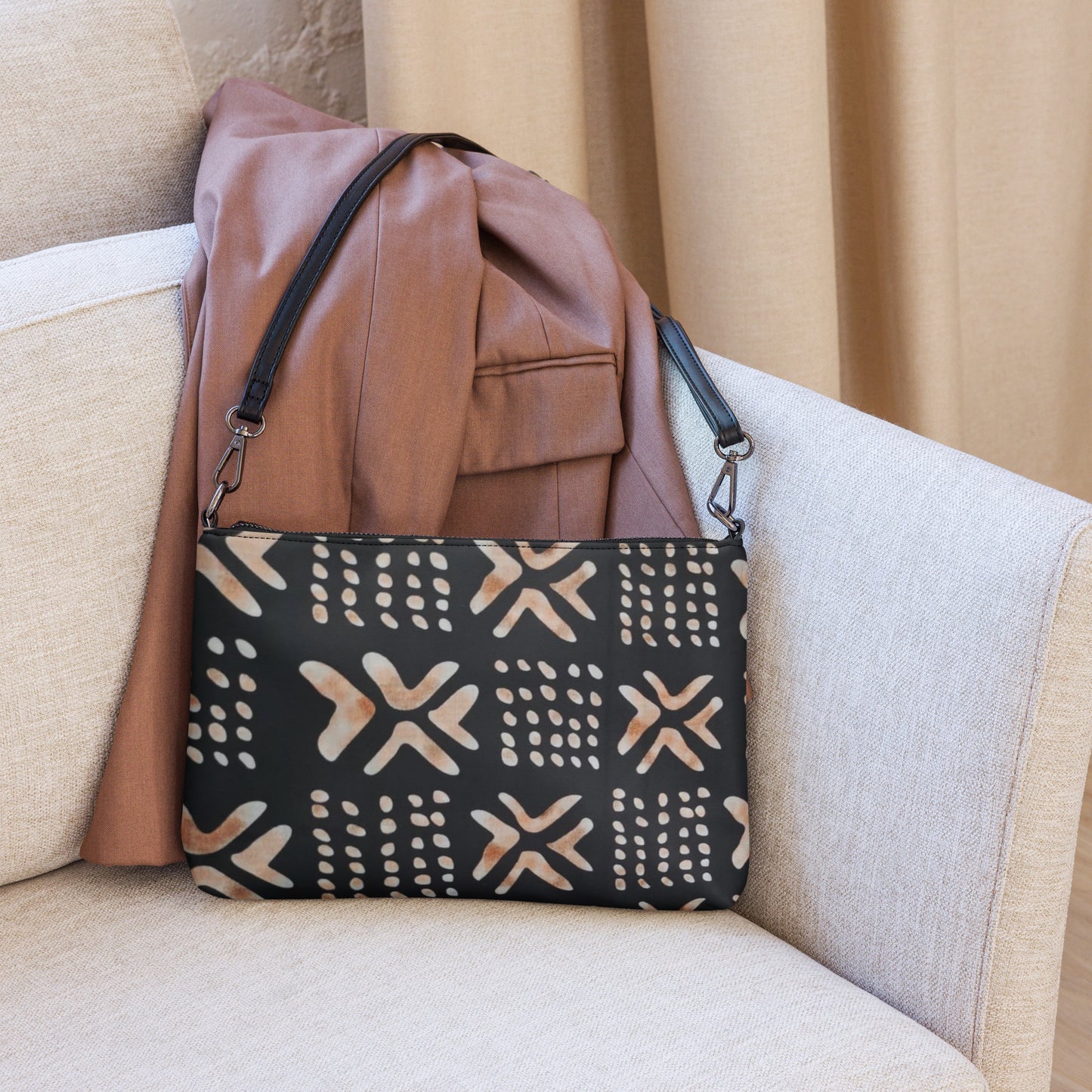 Brown Abstract Square Ankara Crossbody Bag