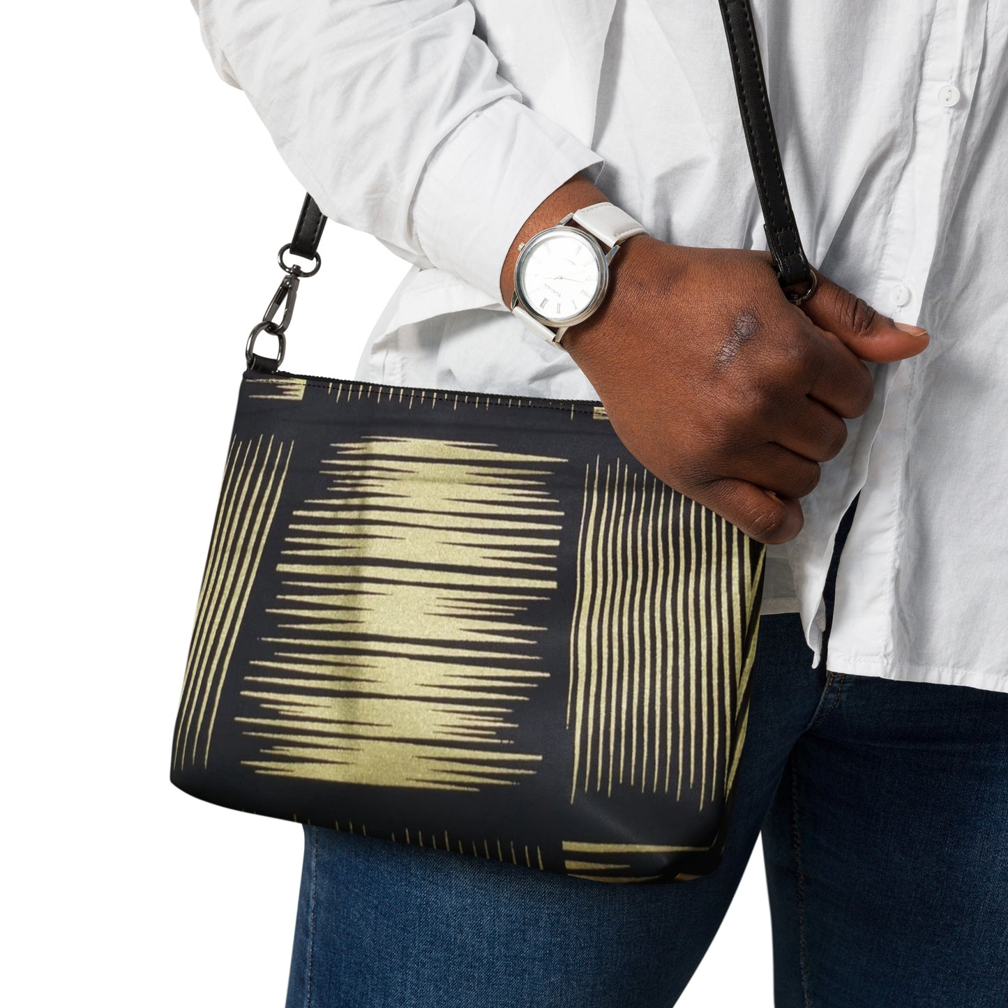 Cream Black Ankara Crossbody Bag