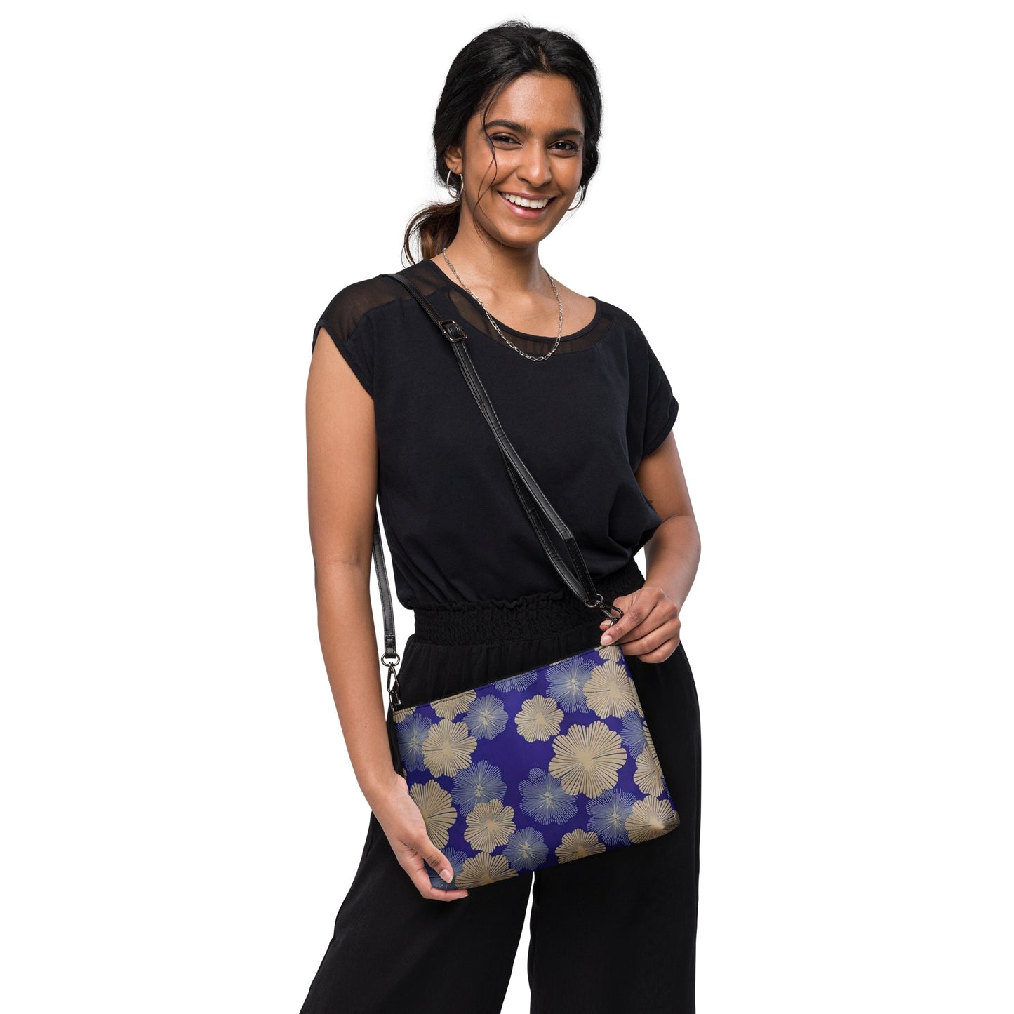 Cream Blue Floral Ankara Crossbody Bag