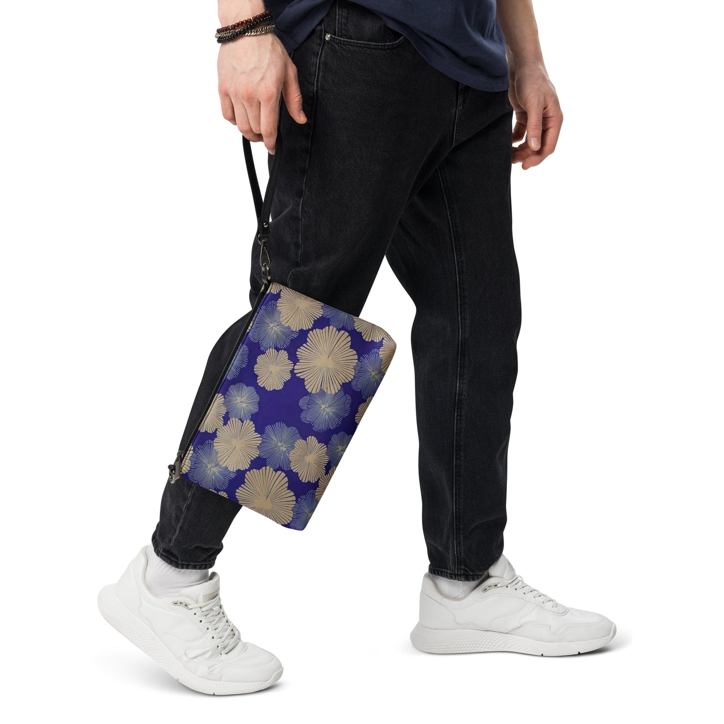 Cream Blue Floral Ankara Crossbody Bag