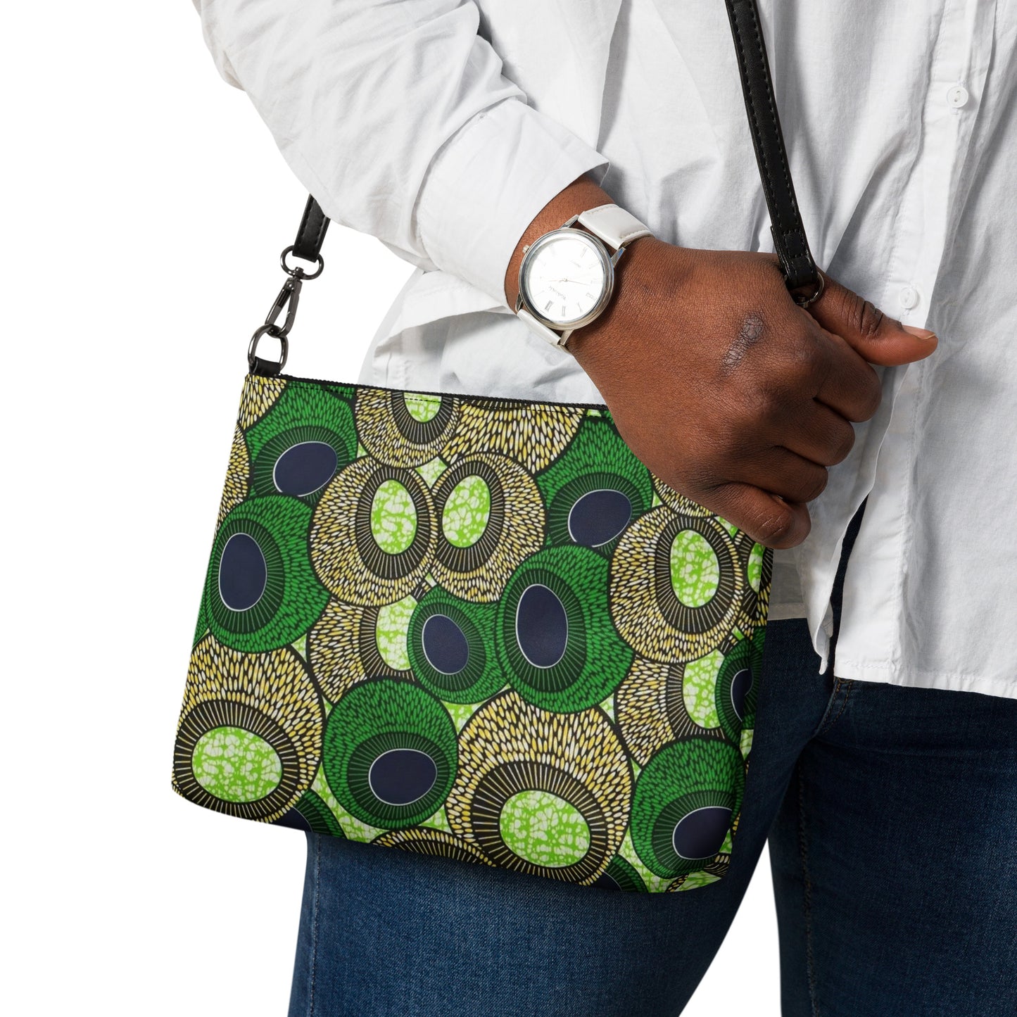 Green Oval Ankara Crossbody Bag