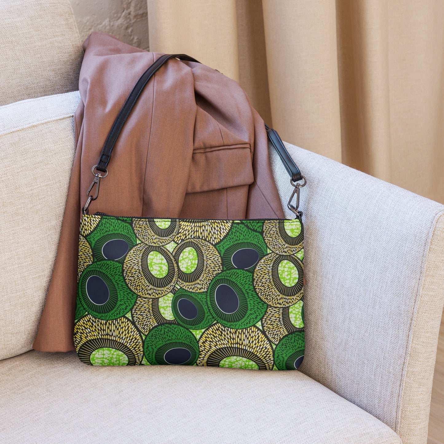 Green Oval Ankara Crossbody Bag