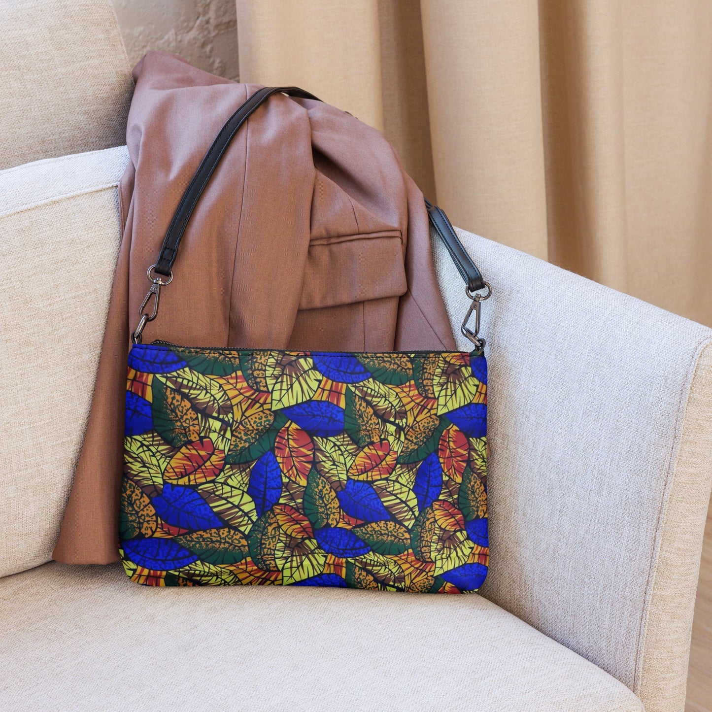 Multicolour Blue Leaf Ankara Crossbody Bag