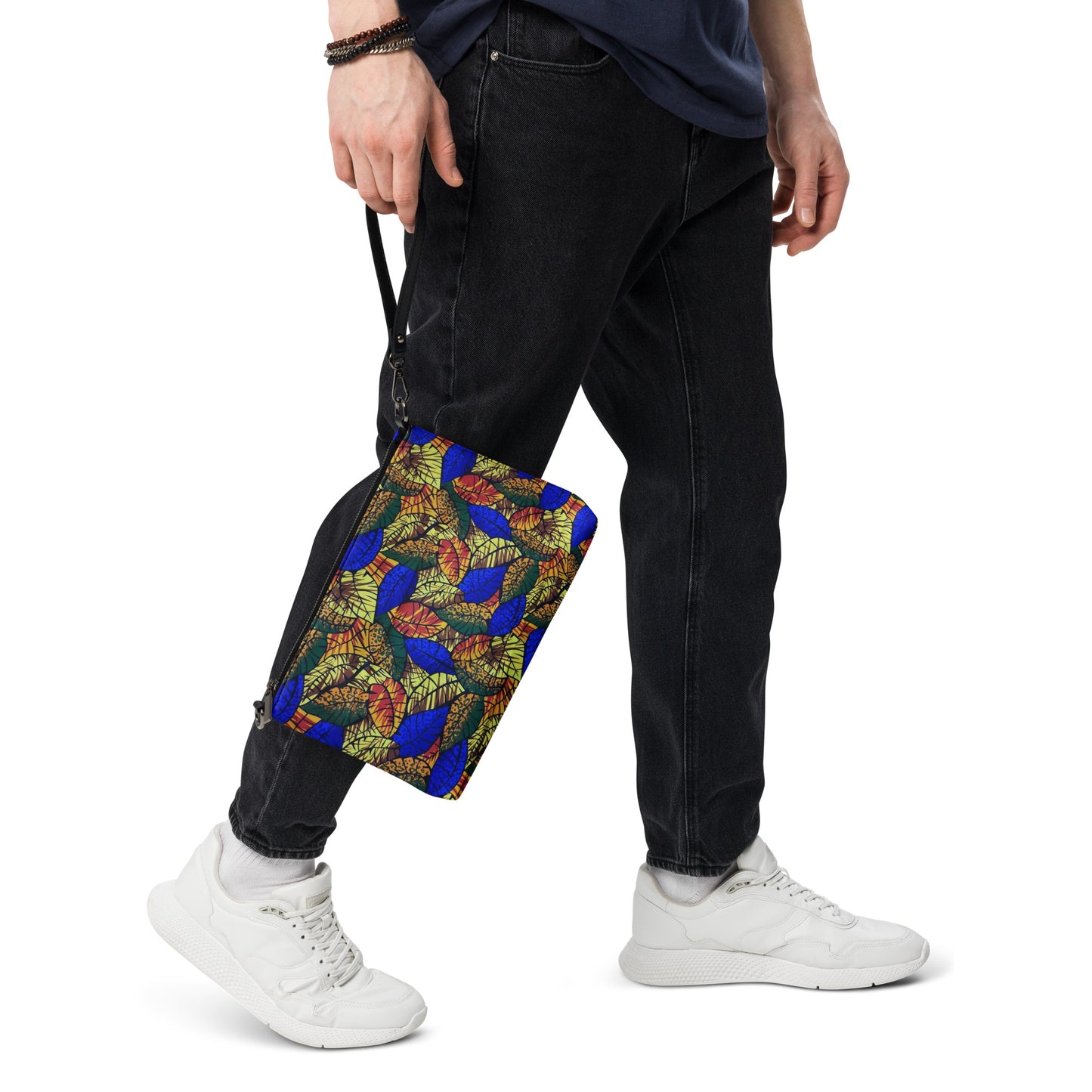 Multicolour Blue Leaf Ankara Crossbody Bag