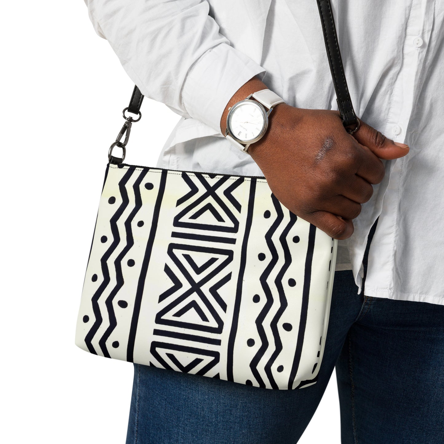 Black & White Bogolan Ankara Crossbody Bag
