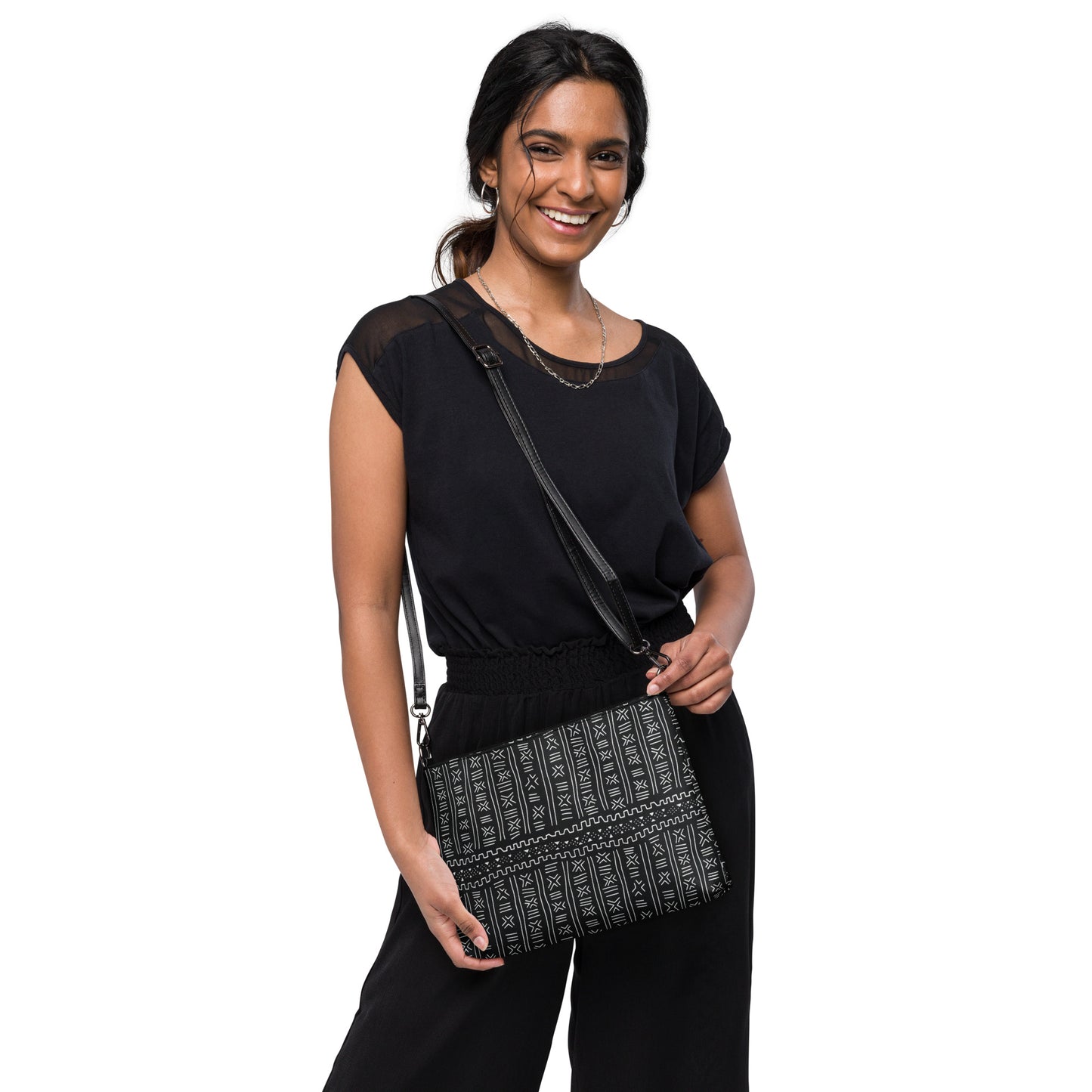 Black White Bogolan African Print Ankara Crossbody Bag
