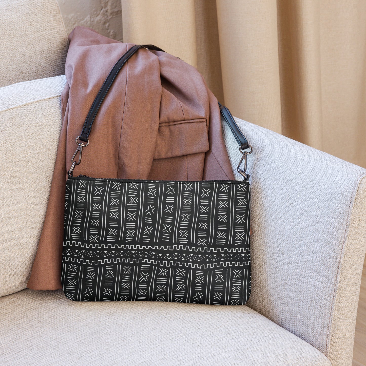 Black White Bogolan African Print Ankara Crossbody Bag