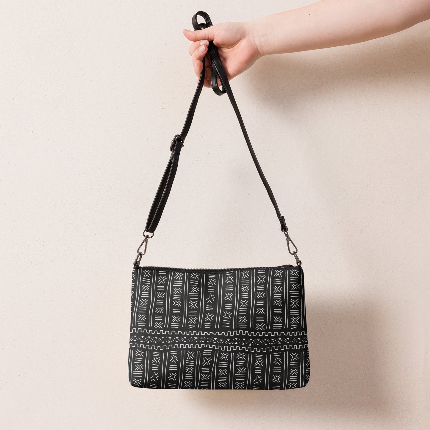Black White Bogolan African Print Ankara Crossbody Bag