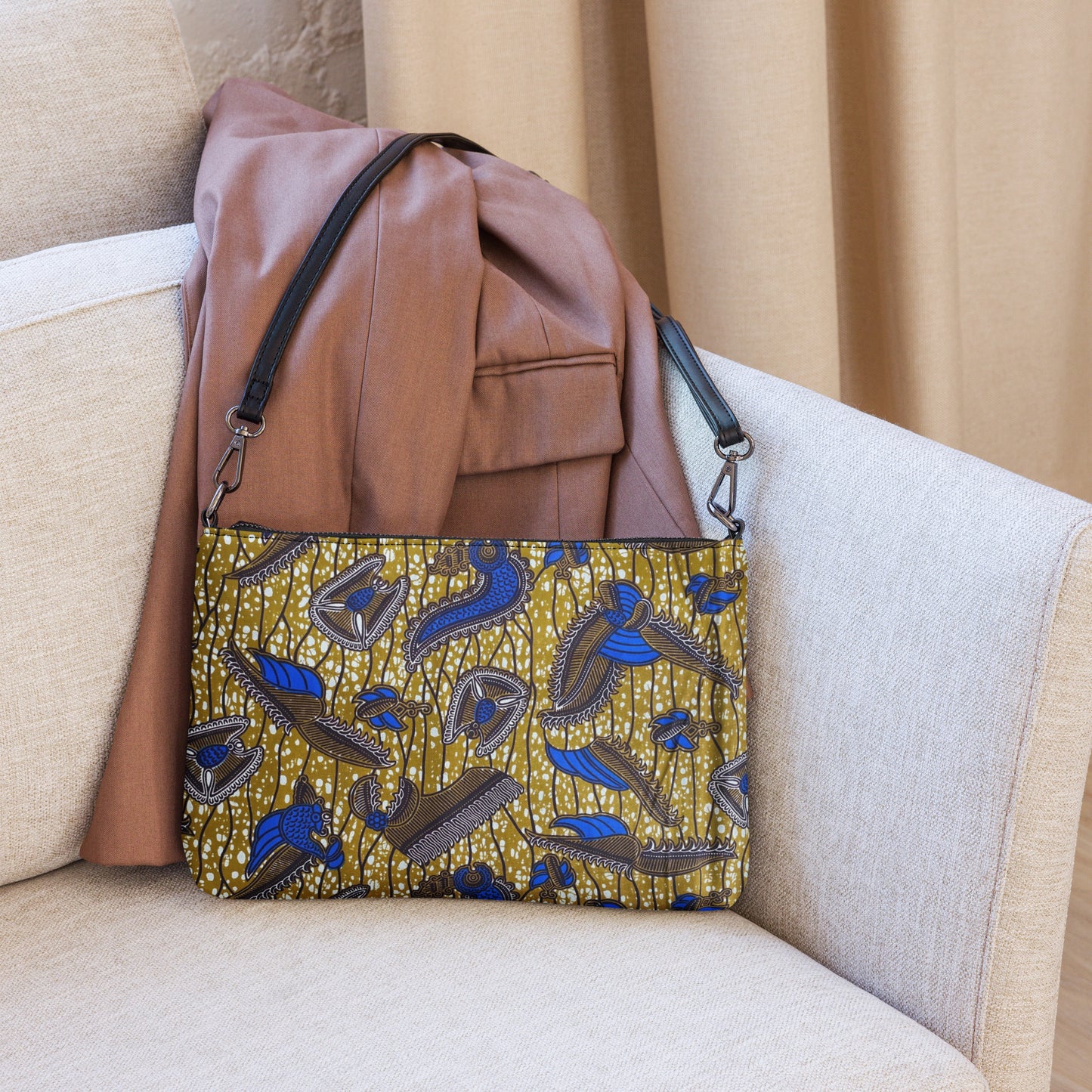 Blue Brown Abstract Ankara Crossbody Bag