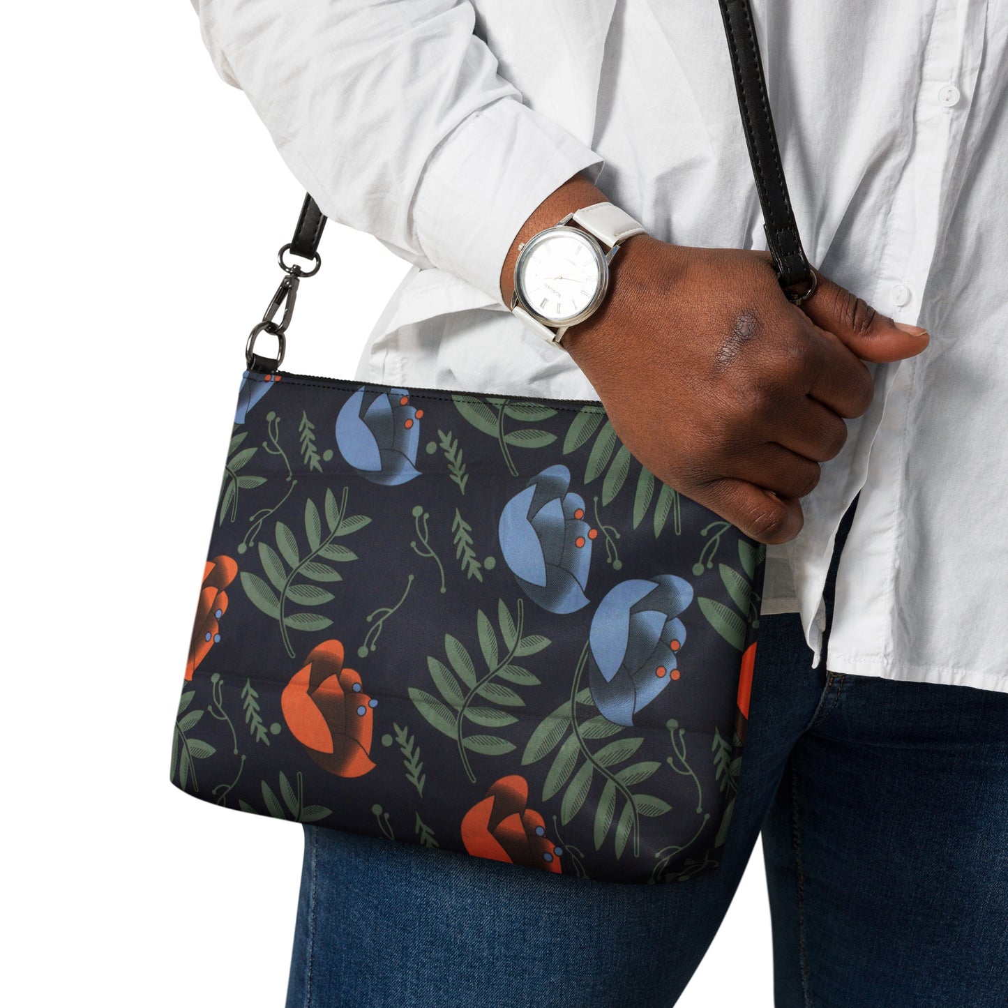 Blue Orange Floral Leaves Ankara Crossbody Bag