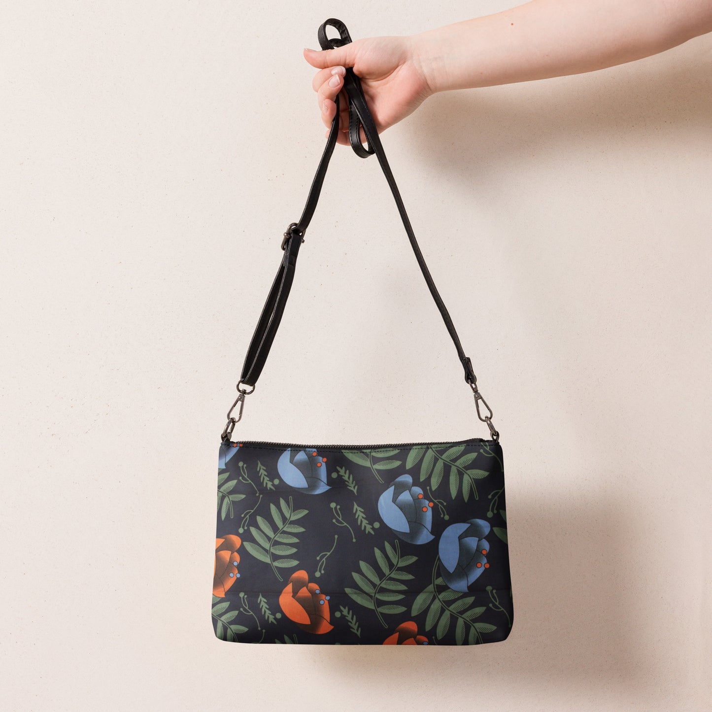 Blue Orange Floral Leaves Ankara Crossbody Bag