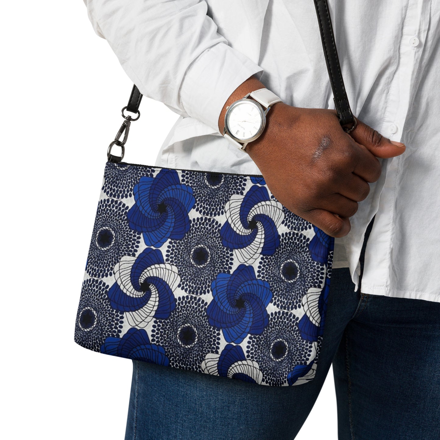 Blue White Black Mandela Ankara Crossbody Bag