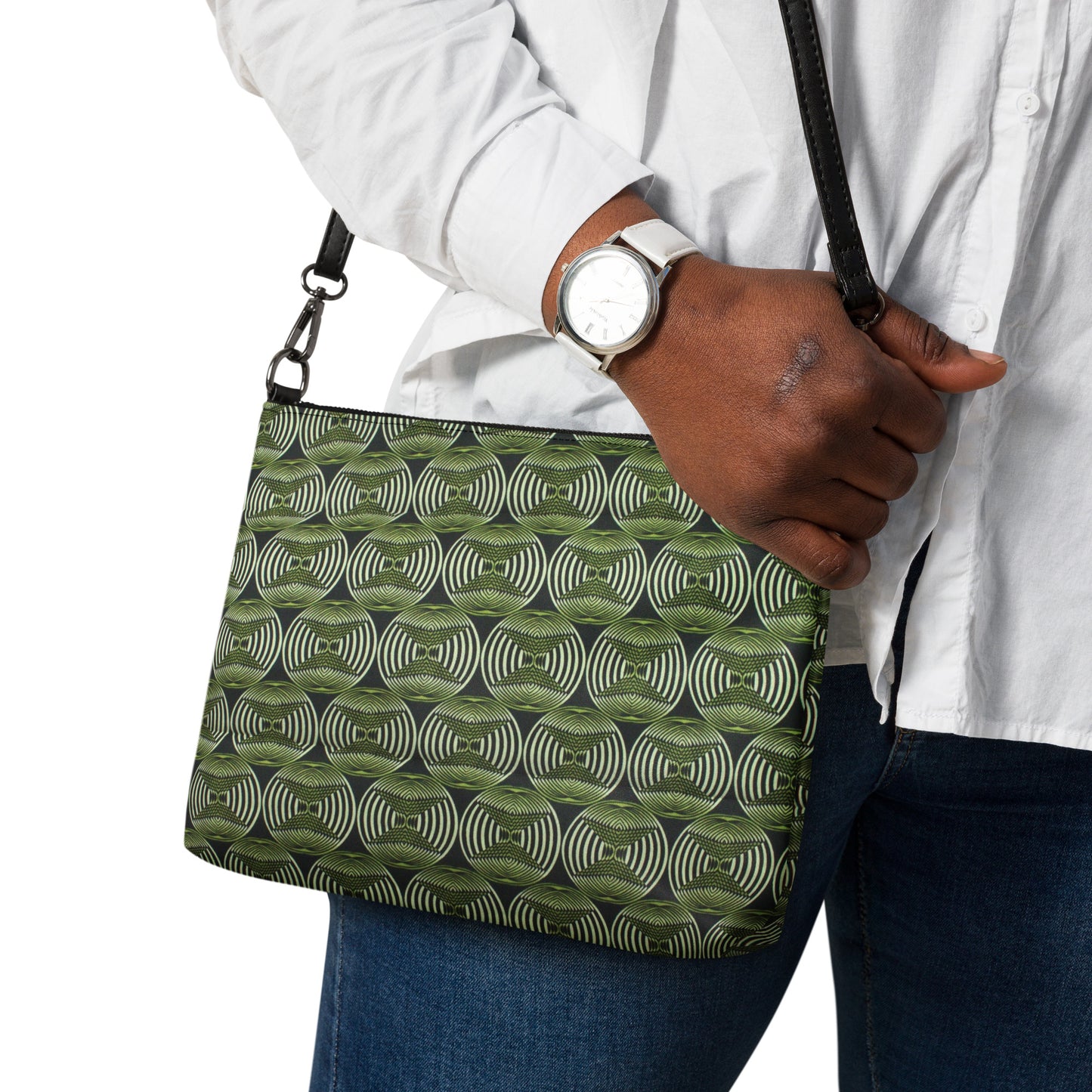 Bottle Green Abstract Ankara Crossbody Bag