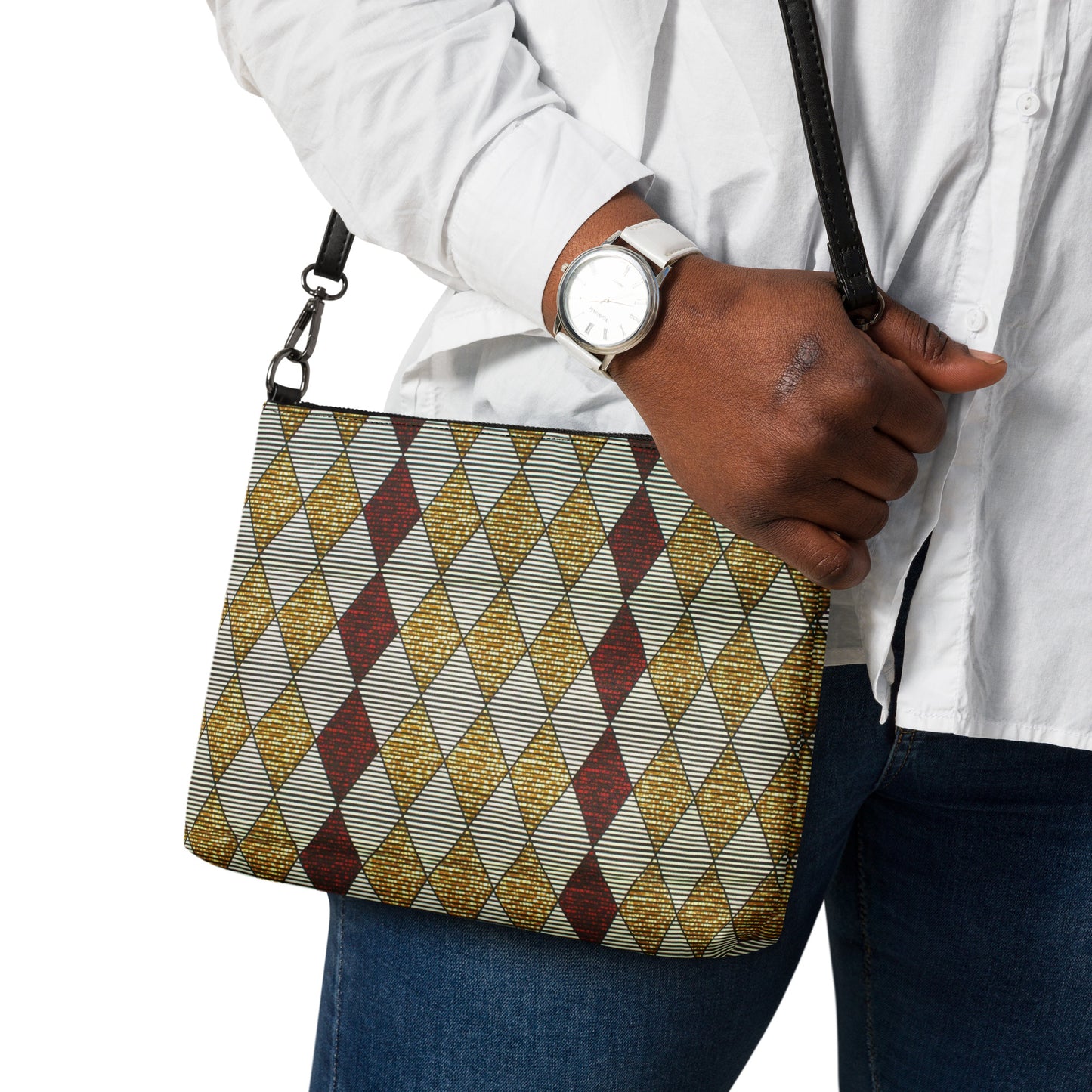 Burgundy & Gold Diamond Ankara Crossbody Bag